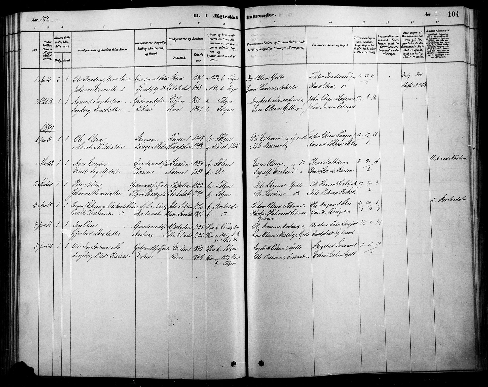 Tolga prestekontor, SAH/PREST-062/L/L0007: Parish register (copy) no. 7, 1878-1919, p. 104