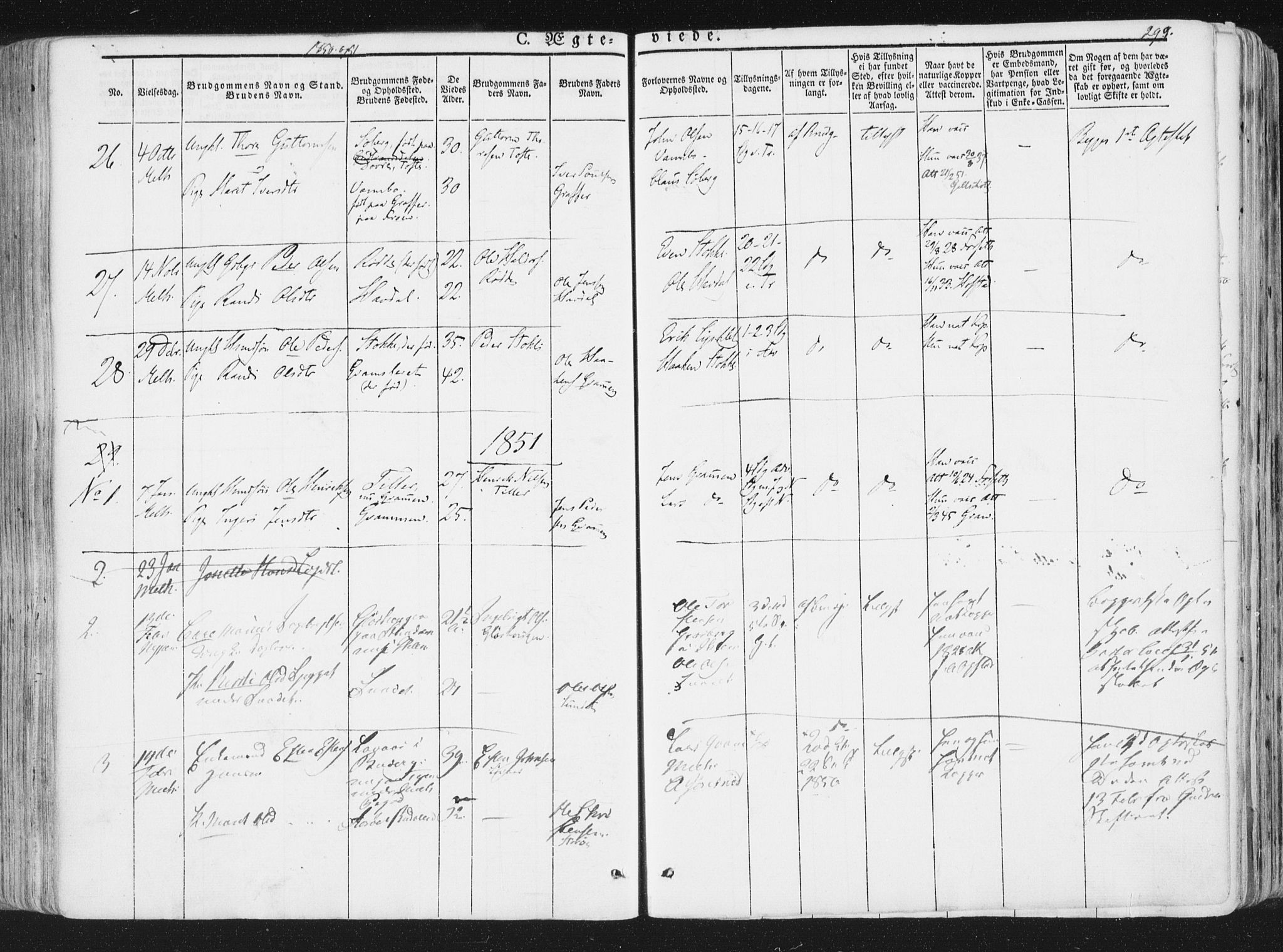 Ministerialprotokoller, klokkerbøker og fødselsregistre - Sør-Trøndelag, AV/SAT-A-1456/691/L1074: Parish register (official) no. 691A06, 1842-1852, p. 299