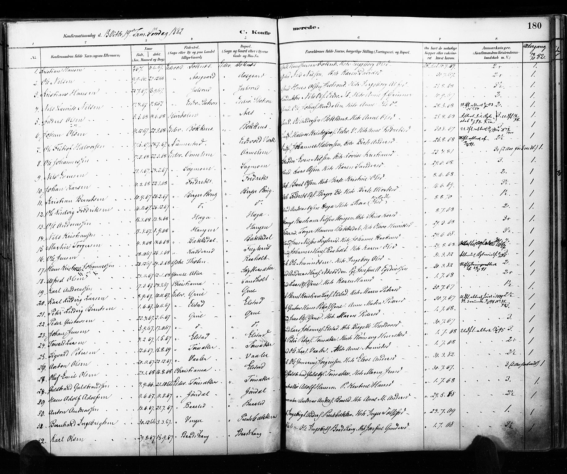 Eidsvoll prestekontor Kirkebøker, SAO/A-10888/F/Fa/L0002: Parish register (official) no. I 2, 1882-1895, p. 180