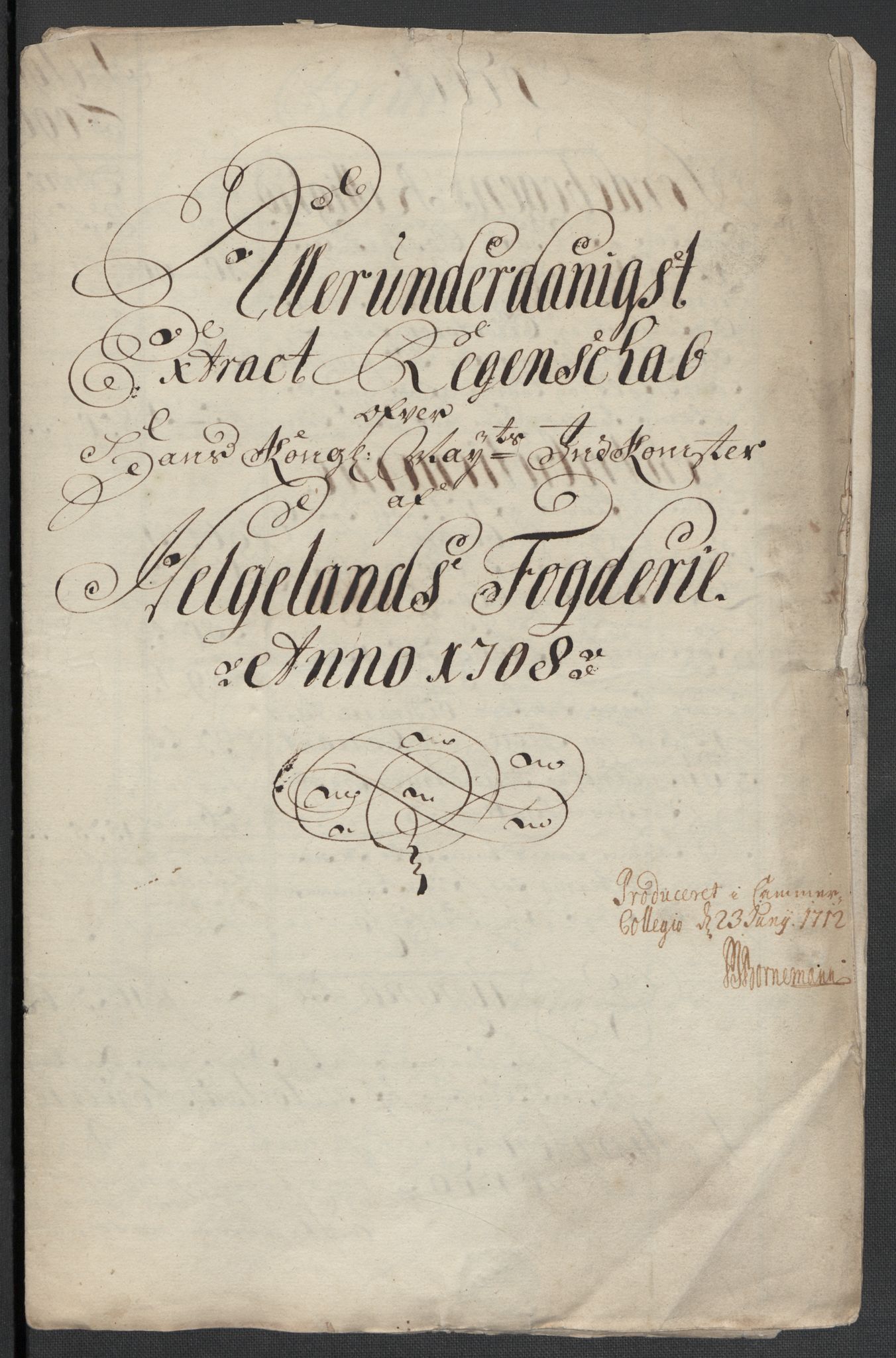 Rentekammeret inntil 1814, Reviderte regnskaper, Fogderegnskap, AV/RA-EA-4092/R65/L4510: Fogderegnskap Helgeland, 1708-1709, p. 4