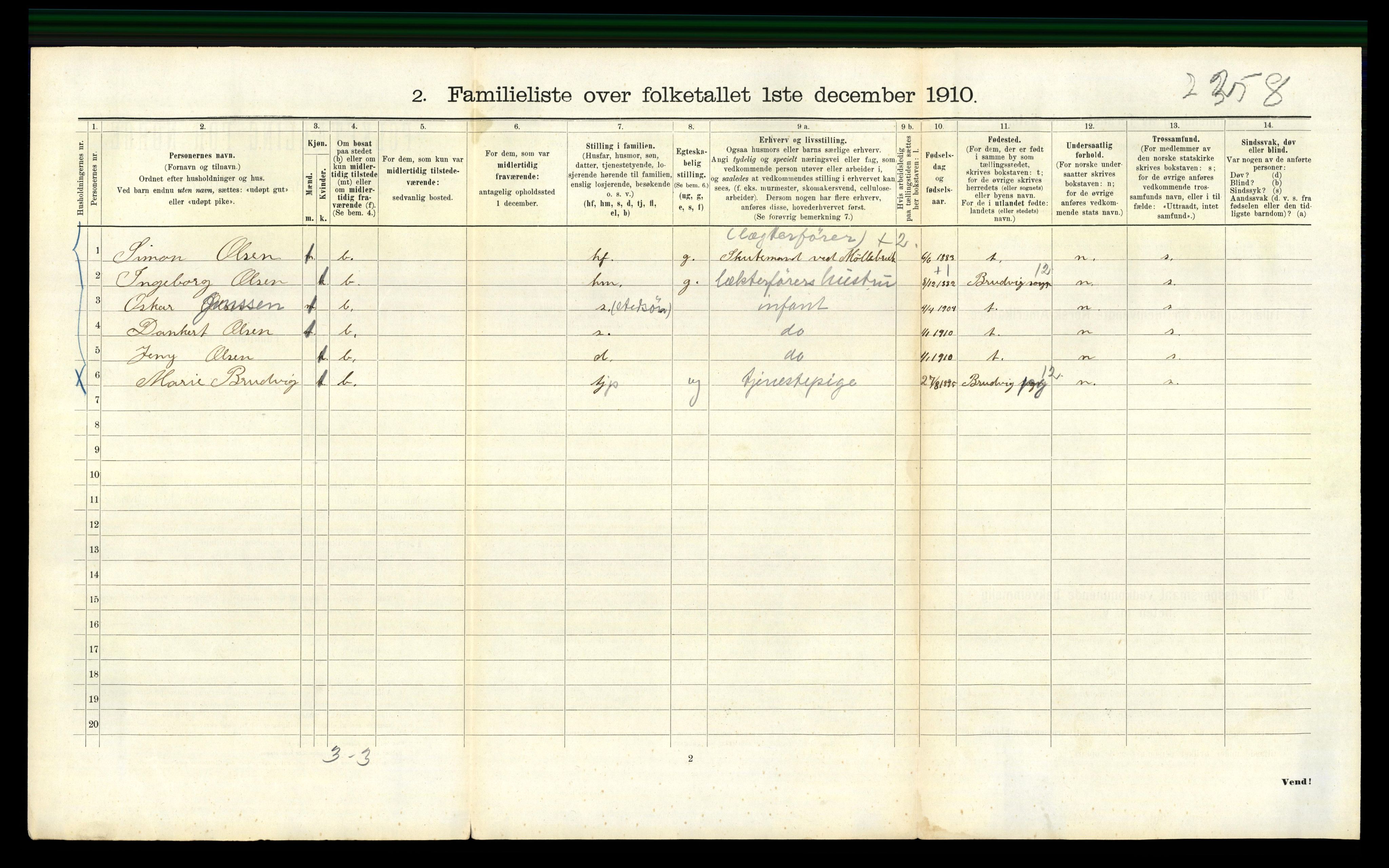 RA, 1910 census for Bergen, 1910, p. 42516