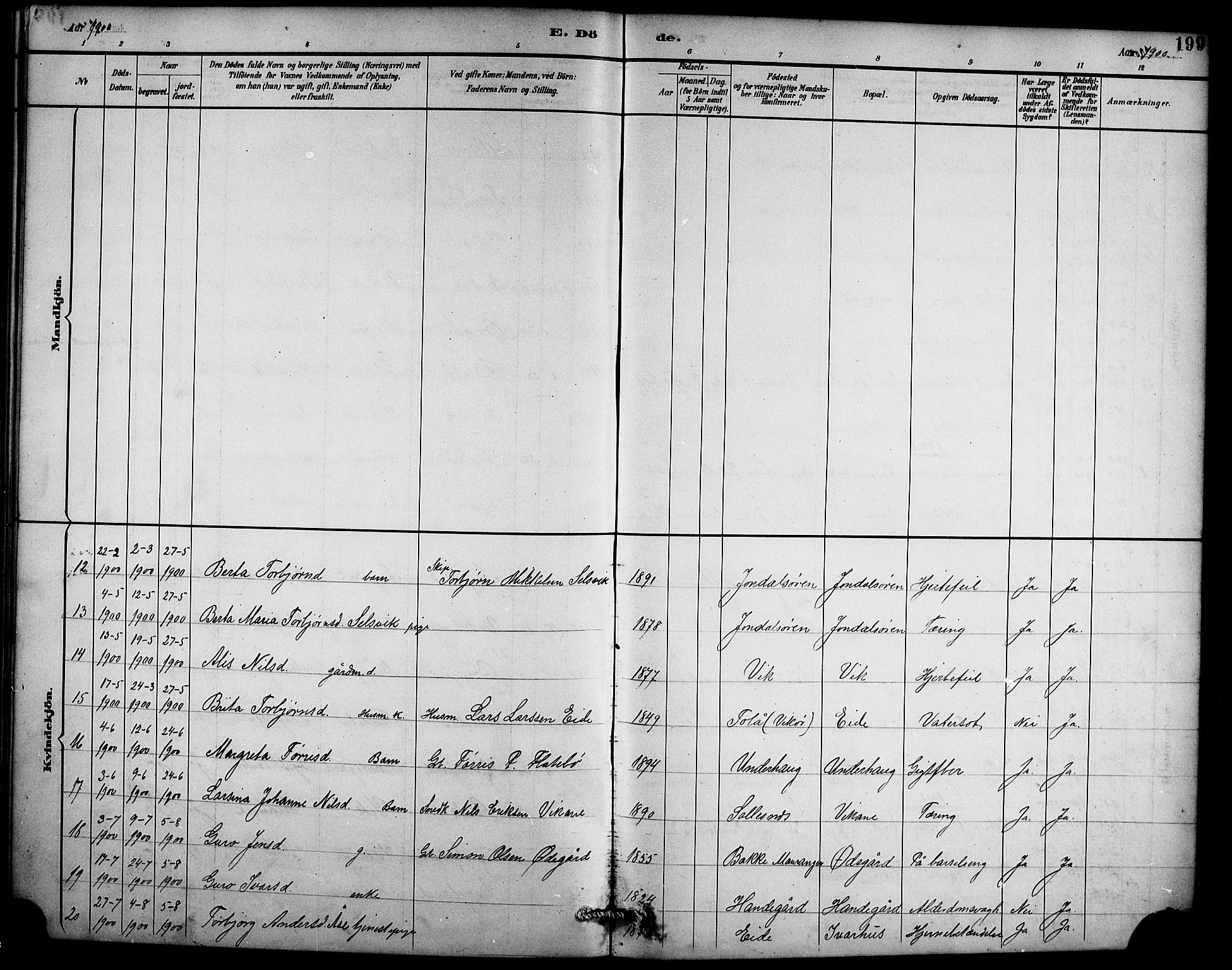 Ullensvang sokneprestembete, AV/SAB-A-78701/H/Hab: Parish register (copy) no. D 1, 1891-1908, p. 199