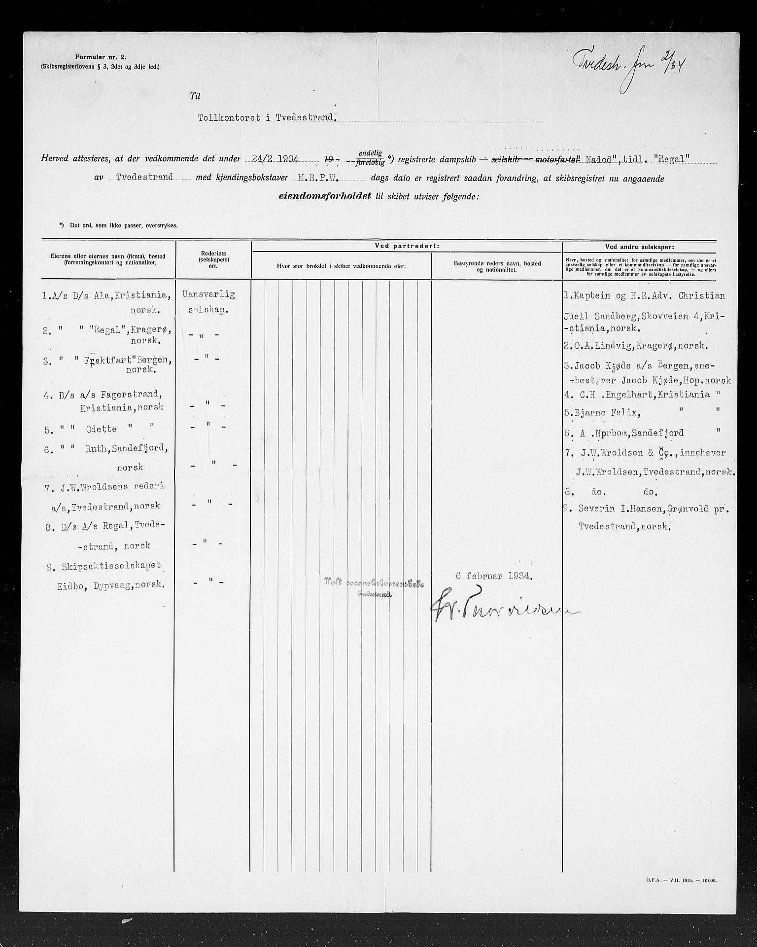 Tvedestrand tollsted, AV/SAK-1351-0011/H/Ha/L0144: Målebrev, 1871-1948, p. 257