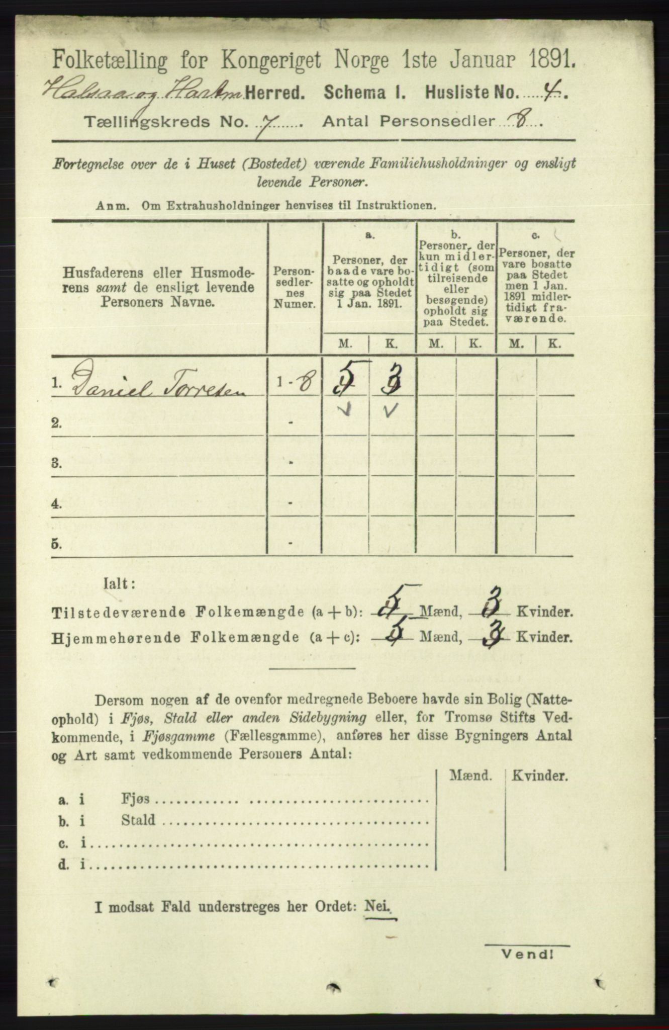 RA, 1891 census for 1019 Halse og Harkmark, 1891, p. 2658