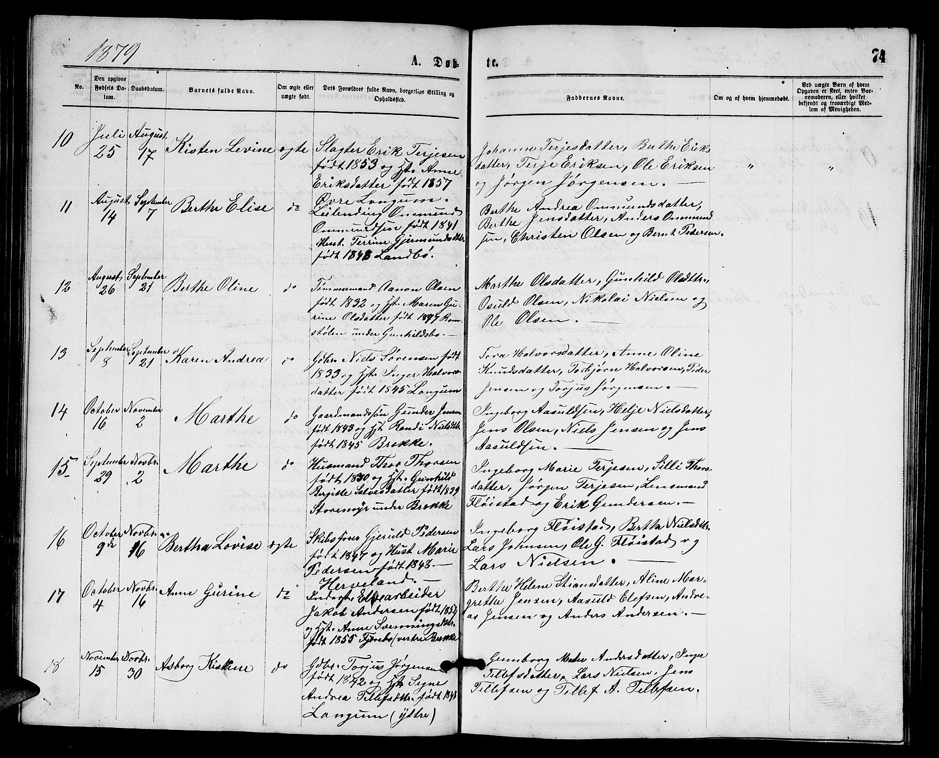 Austre Moland sokneprestkontor, AV/SAK-1111-0001/F/Fb/Fba/L0002: Parish register (copy) no. B 2, 1869-1879, p. 74