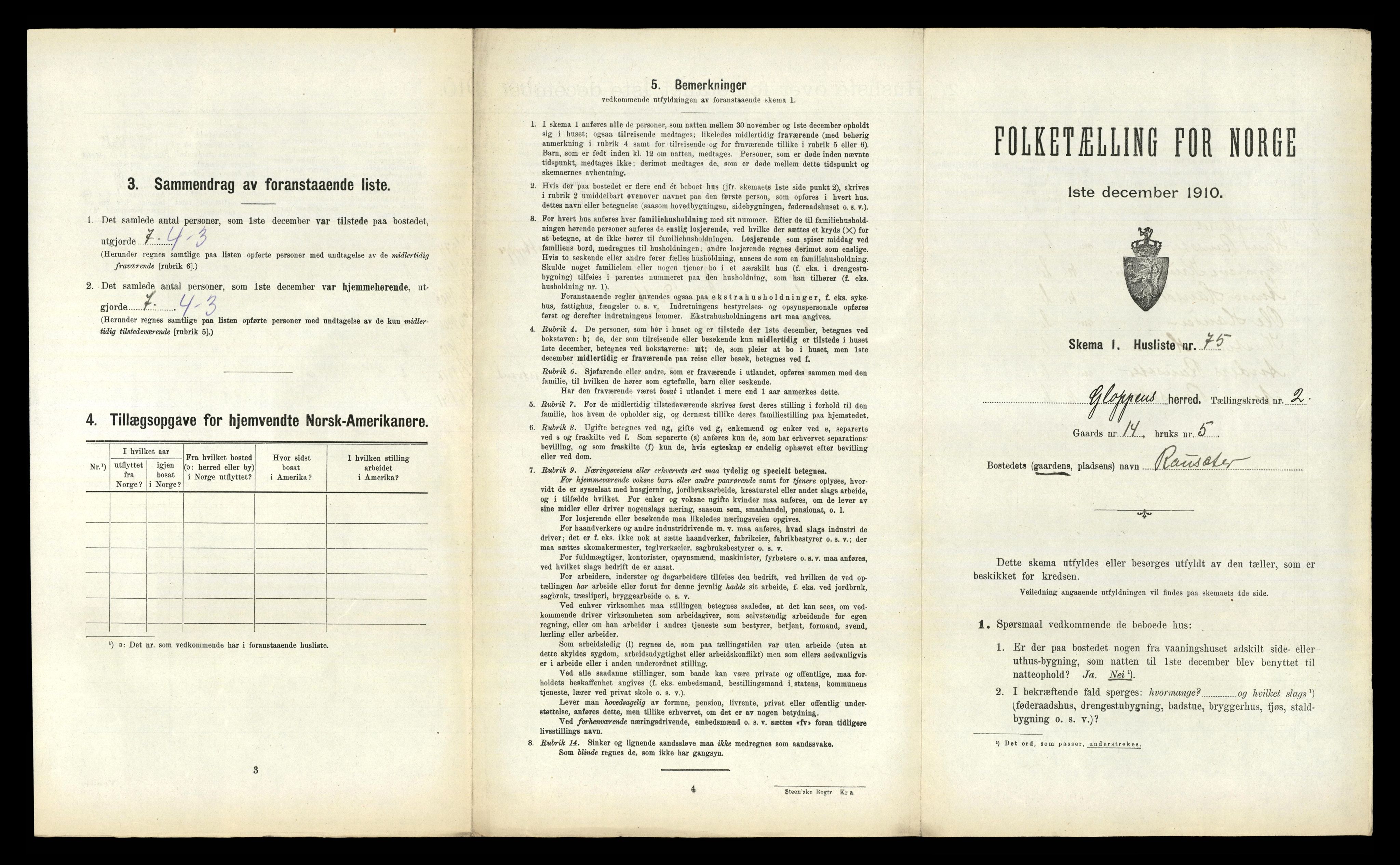 RA, 1910 census for Gloppen, 1910, p. 296