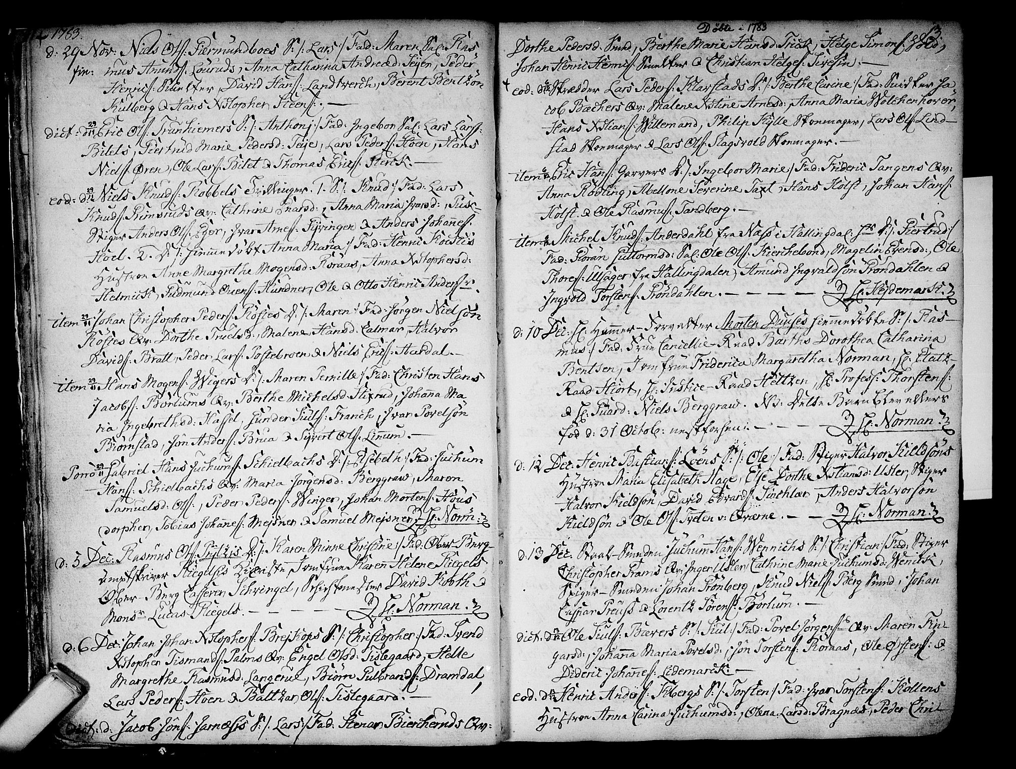 Kongsberg kirkebøker, SAKO/A-22/F/Fa/L0006: Parish register (official) no. I 6, 1783-1797, p. 13