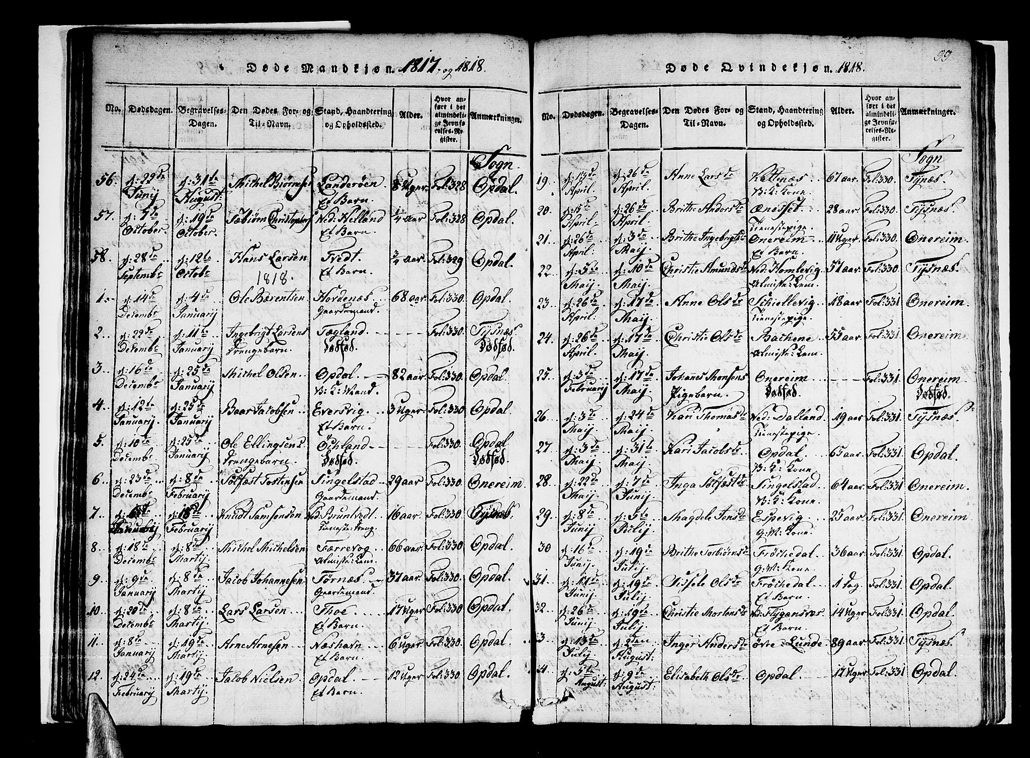 Tysnes sokneprestembete, AV/SAB-A-78601/H/Haa: Parish register (official) no. A 7, 1816-1826, p. 99