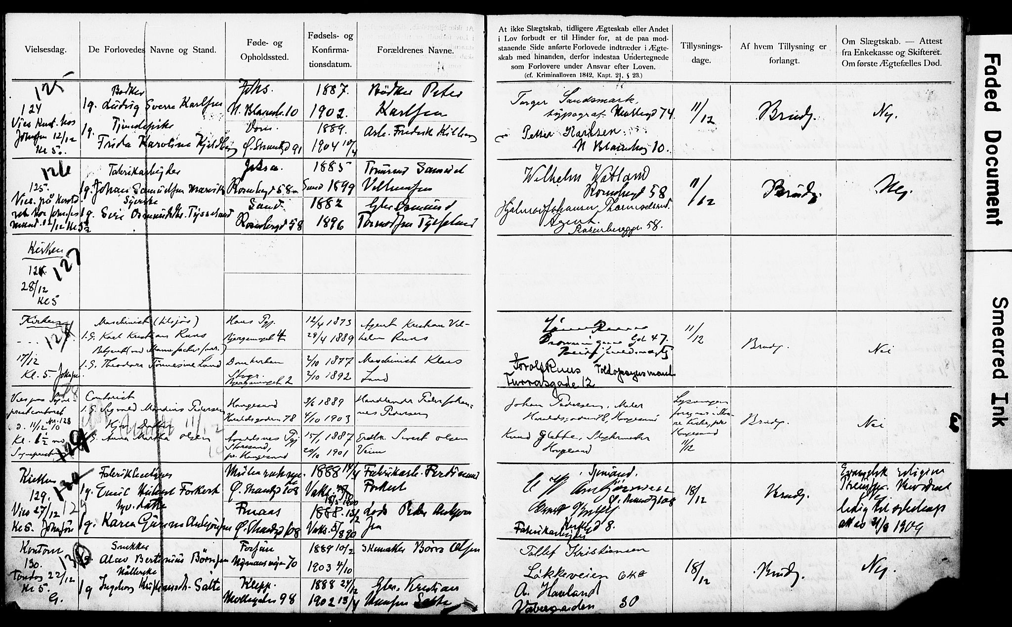 Domkirken sokneprestkontor, SAST/A-101812/001/70/705BA/L0005: Banns register no. 5, 1904-1914