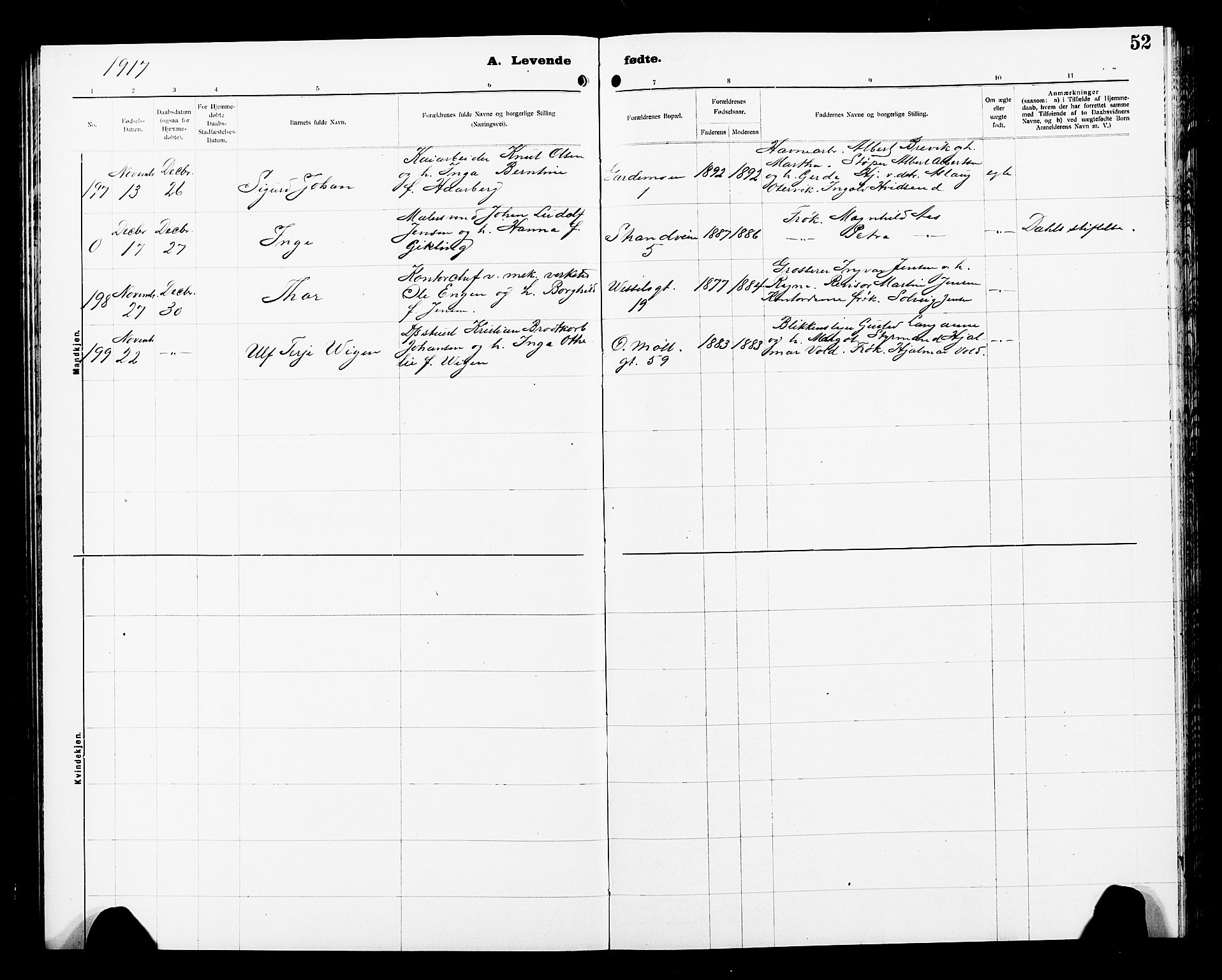 Ministerialprotokoller, klokkerbøker og fødselsregistre - Sør-Trøndelag, SAT/A-1456/605/L0256: Parish register (copy) no. 605C03, 1916-1920, p. 52