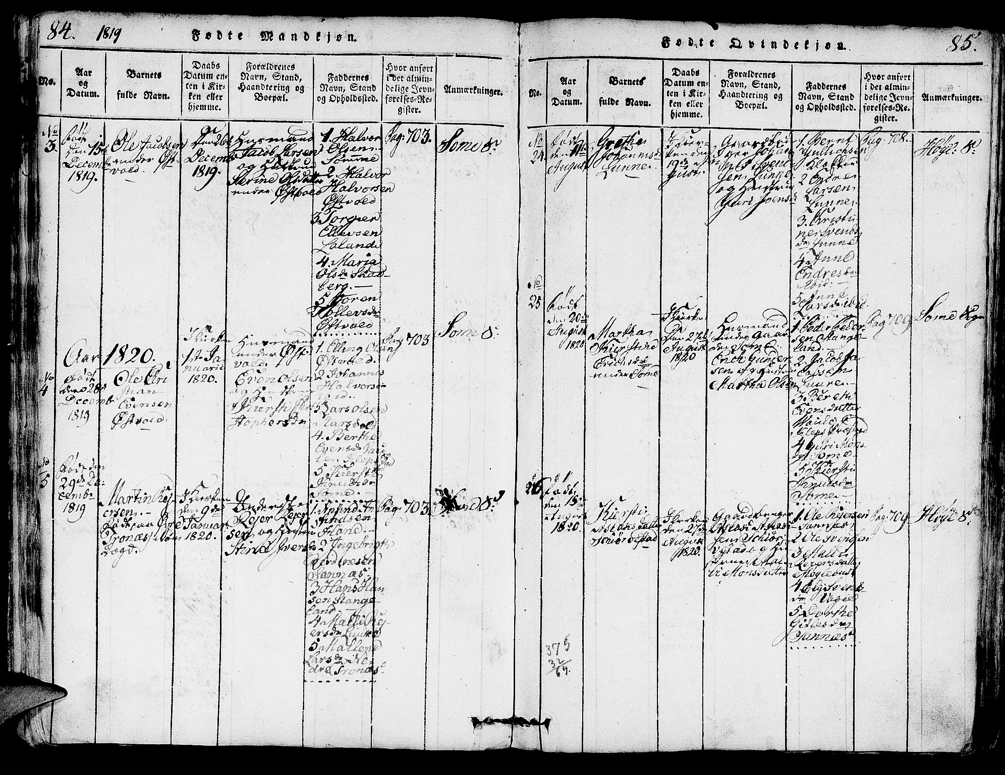 Høyland sokneprestkontor, AV/SAST-A-101799/001/30BA/L0006: Parish register (official) no. A 6, 1815-1825, p. 84-85