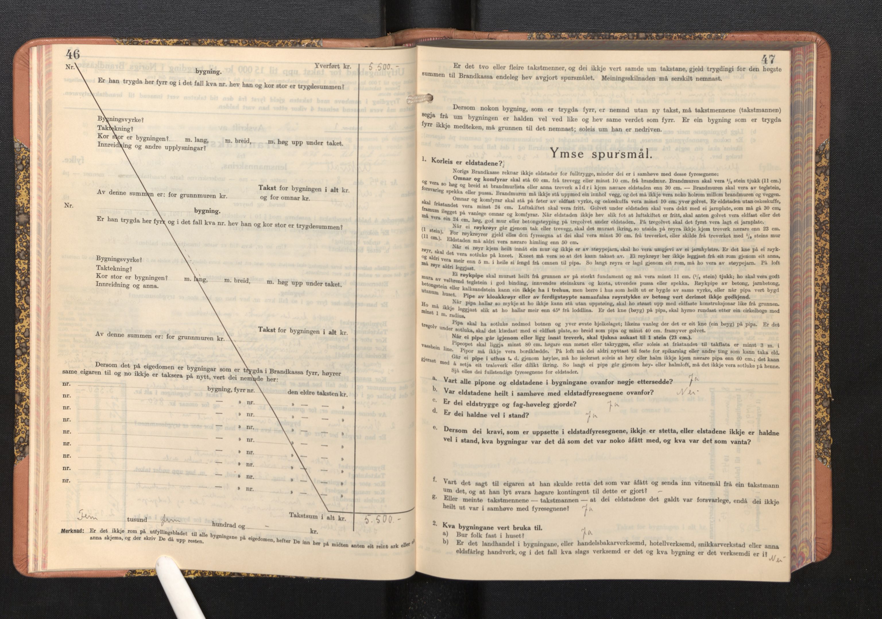 Lensmannen i Askvoll, AV/SAB-A-26301/0012/L0005: Branntakstprotokoll, skjematakst, 1940-1949, p. 46-47