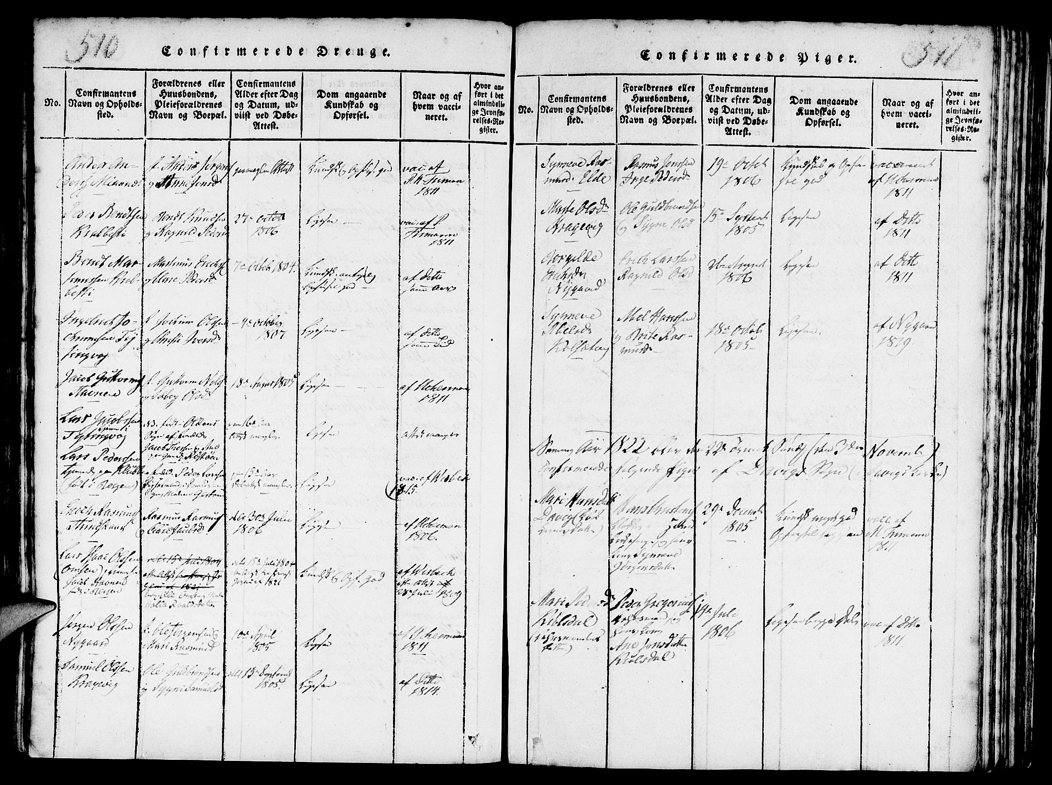 Davik sokneprestembete, AV/SAB-A-79701/H/Haa/Haaa/L0003: Parish register (official) no. A 3, 1816-1830, p. 510-511