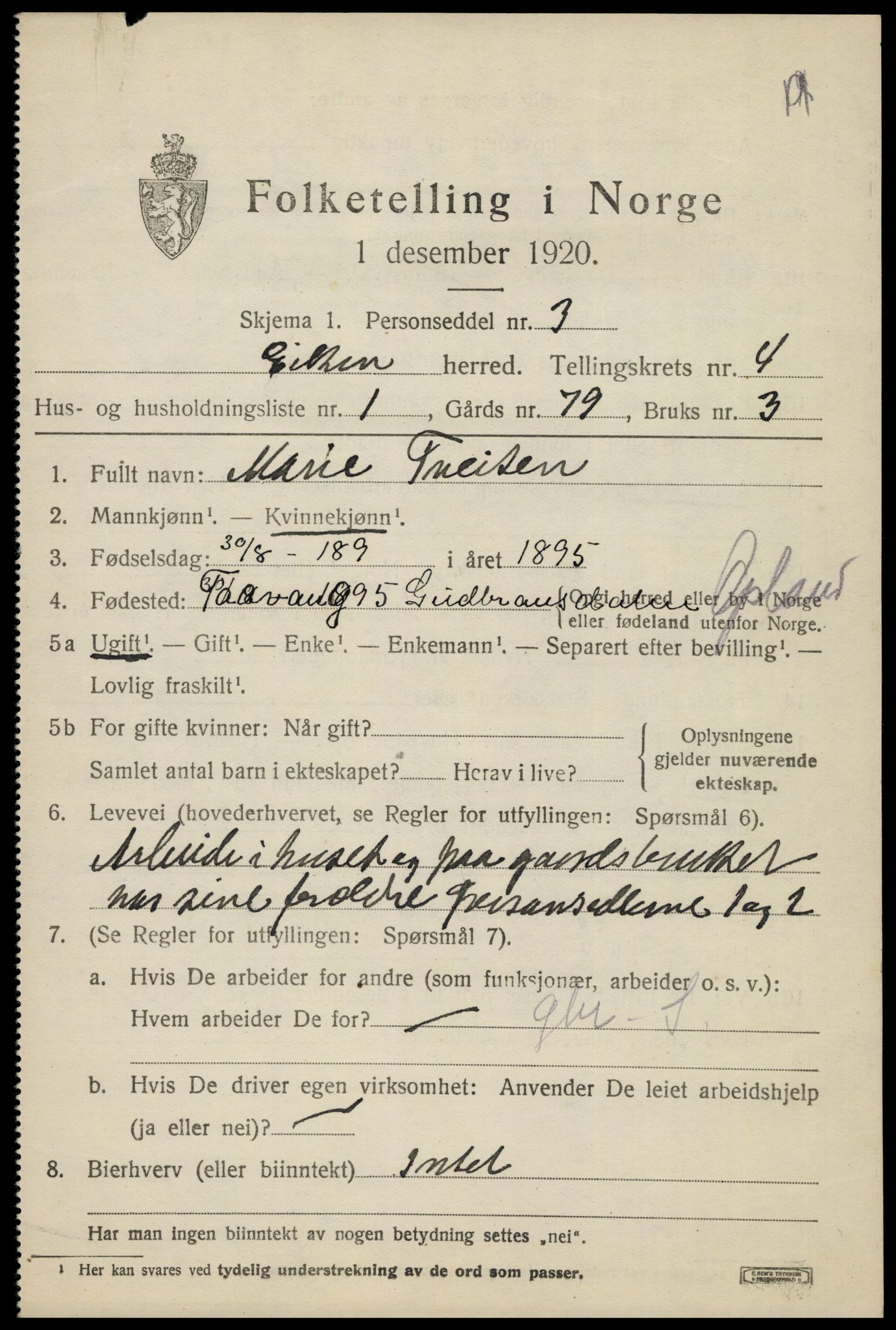 SAK, 1920 census for Eiken, 1920, p. 1277