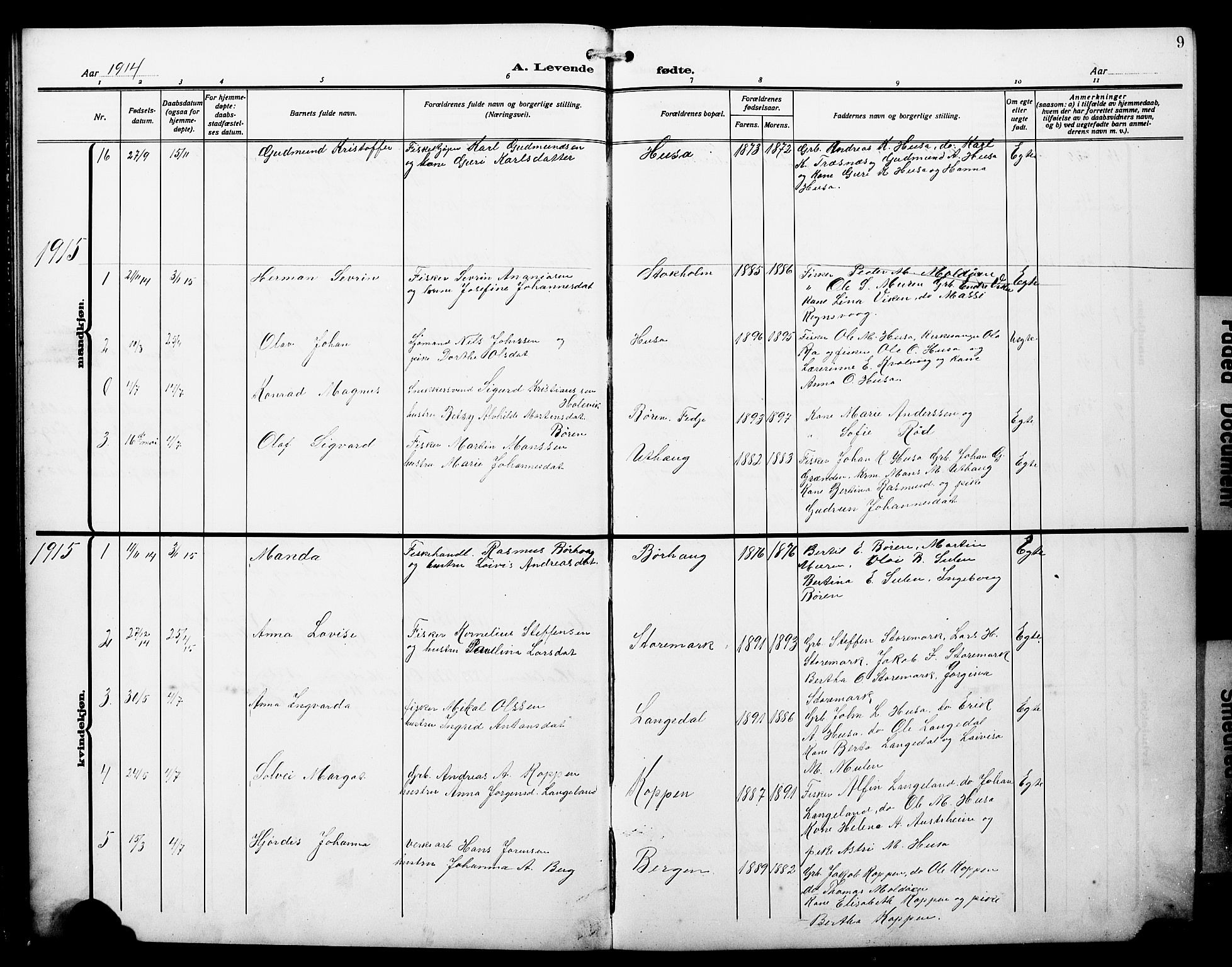 Lindås Sokneprestembete, SAB/A-76701/H/Hab: Parish register (copy) no. D 4, 1913-1928, p. 9