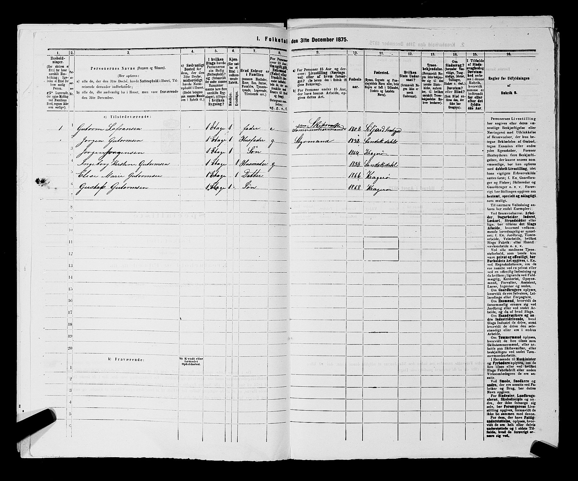 SAKO, 1875 census for 0801P Kragerø, 1875, p. 1101