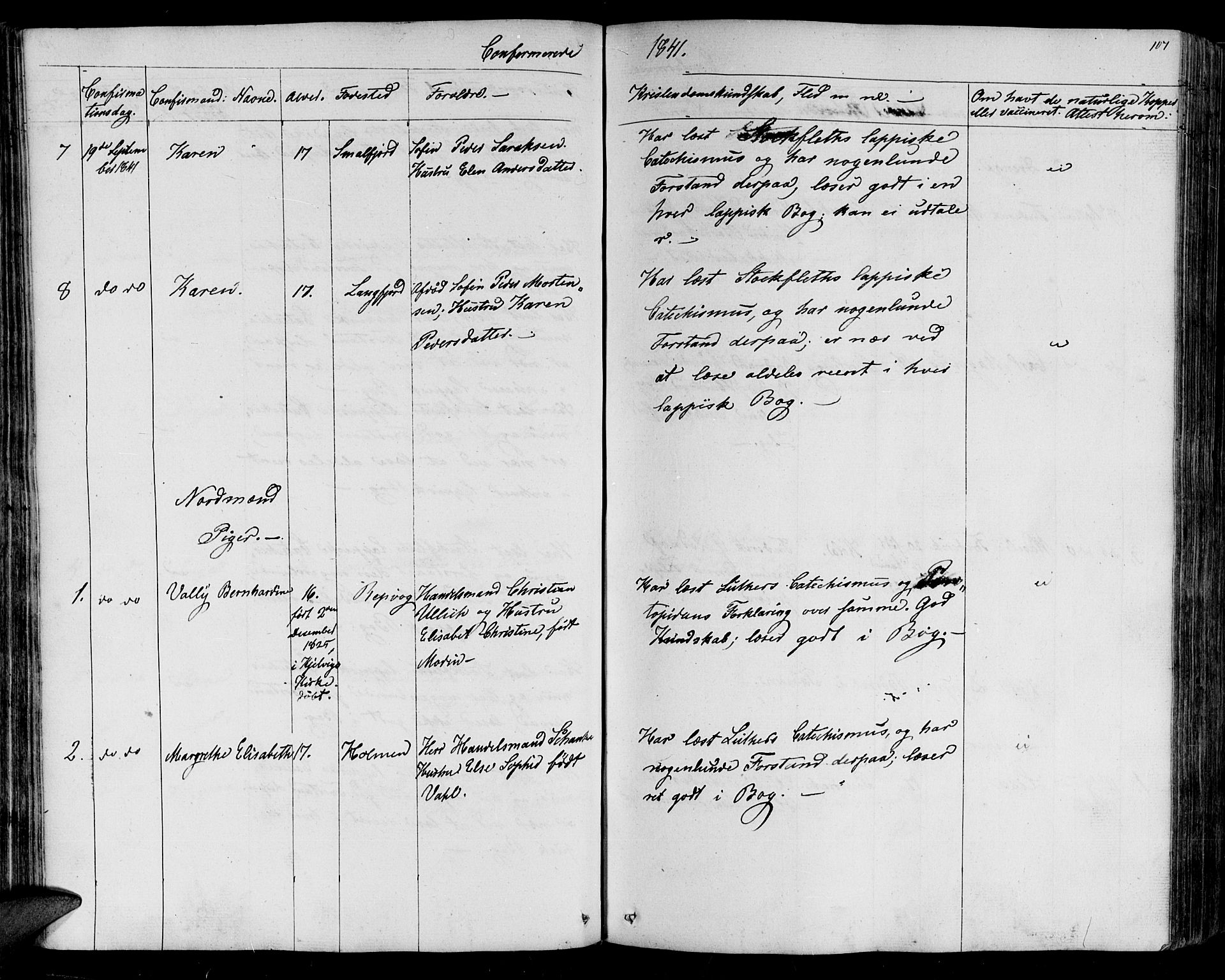 Lebesby sokneprestkontor, AV/SATØ-S-1353/H/Ha/L0003kirke: Parish register (official) no. 3, 1833-1852, p. 107