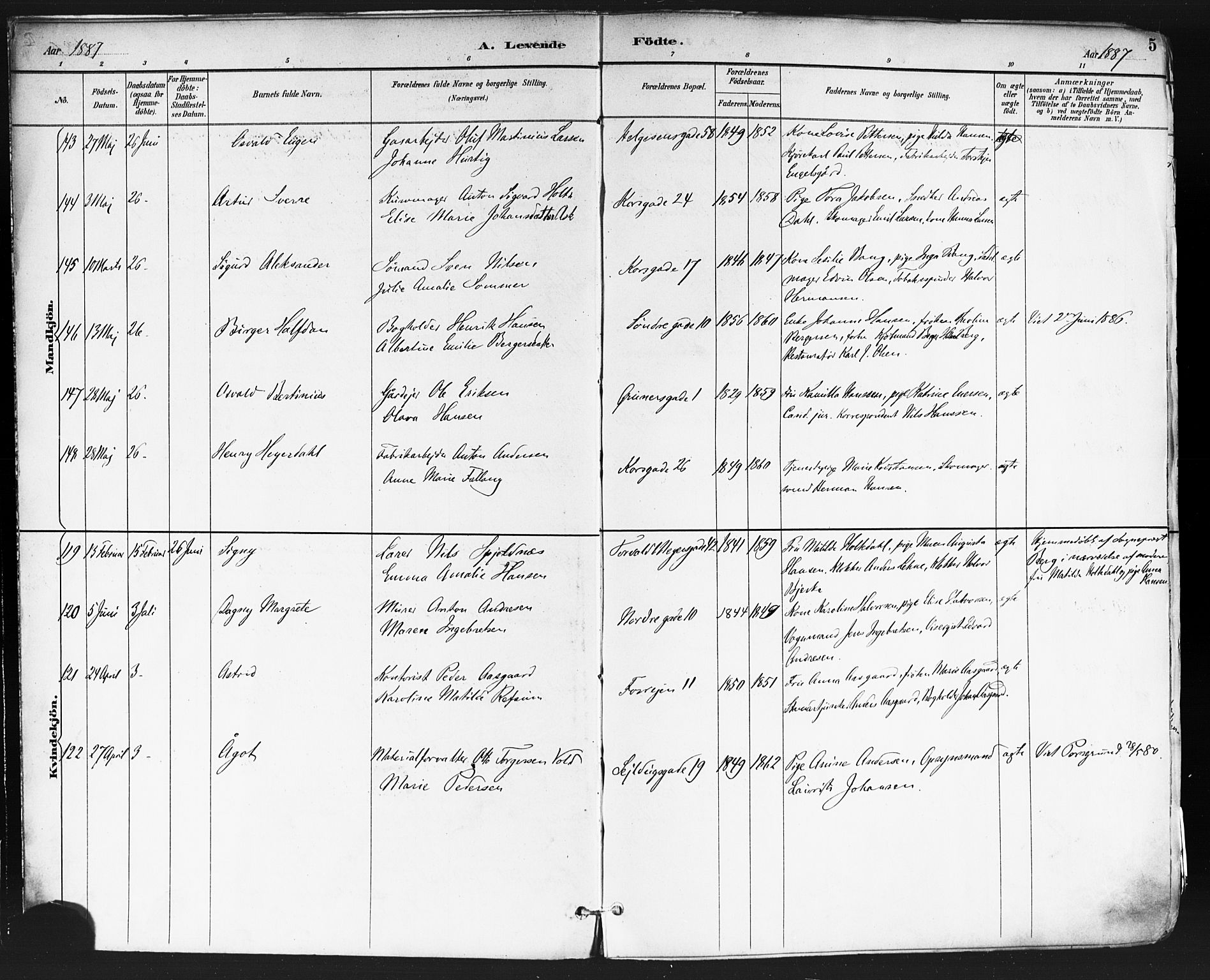 Paulus prestekontor Kirkebøker, AV/SAO-A-10871/F/Fa/L0013: Parish register (official) no. 13, 1887-1894, p. 5