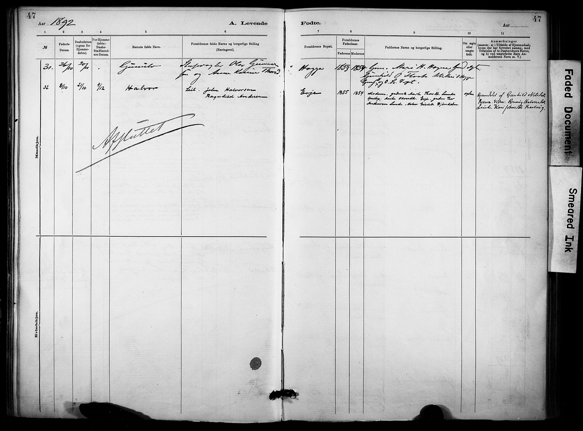 Lunde kirkebøker, AV/SAKO-A-282/F/Fa/L0002: Parish register (official) no. I 2, 1884-1892, p. 47