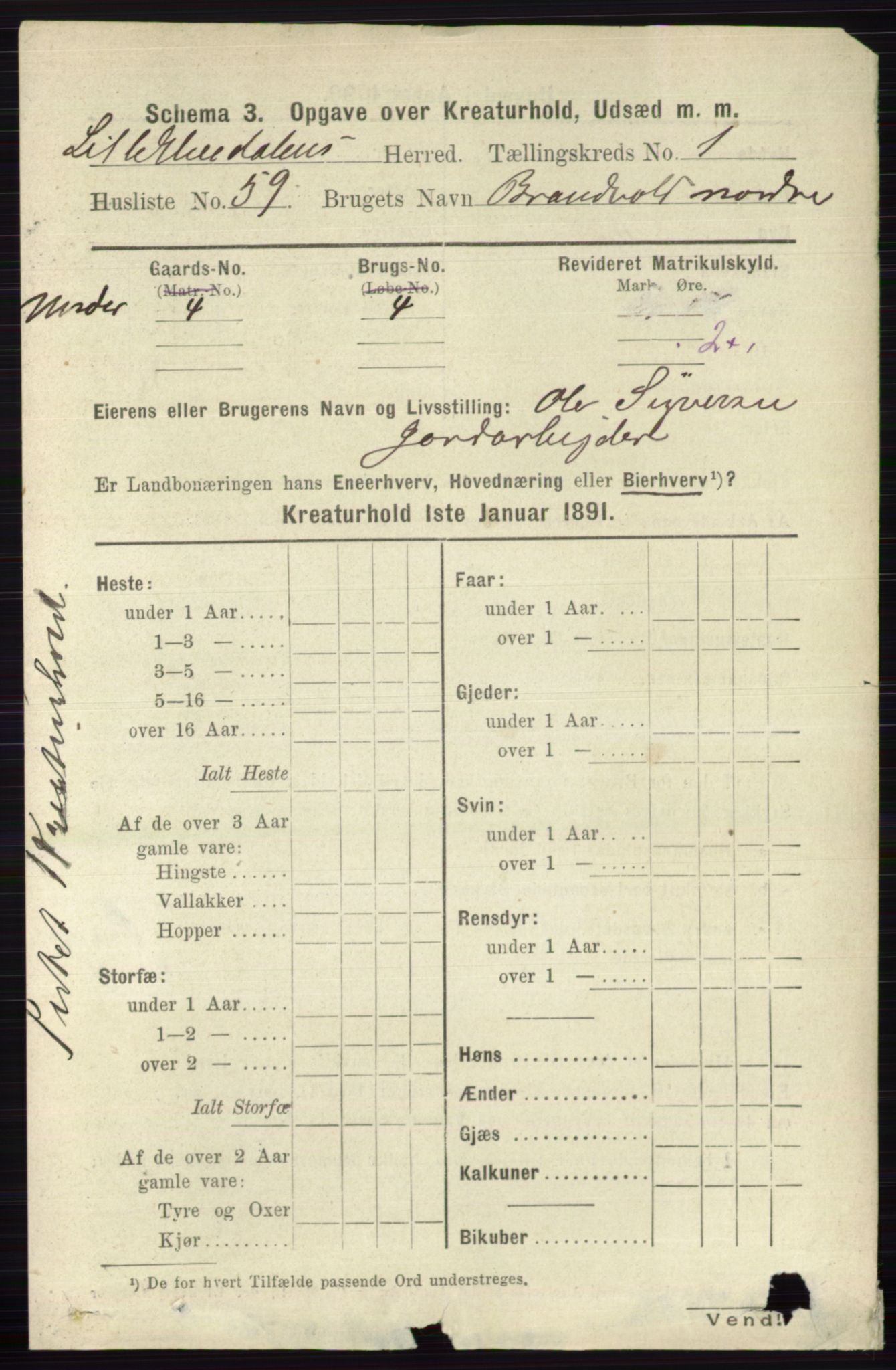 RA, 1891 census for 0438 Lille Elvedalen, 1891, p. 4026