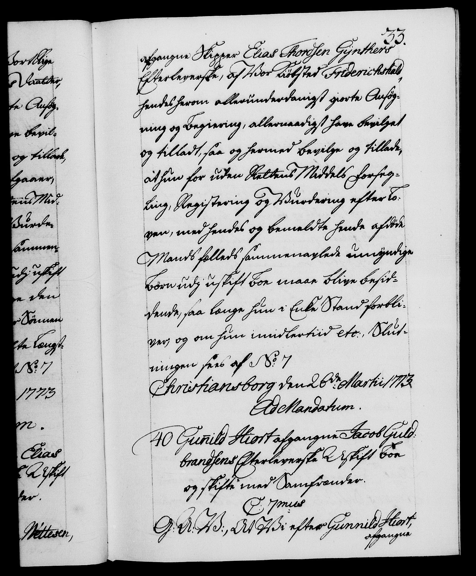 Danske Kanselli 1572-1799, AV/RA-EA-3023/F/Fc/Fca/Fcaa/L0046: Norske registre, 1773-1775, p. 33a