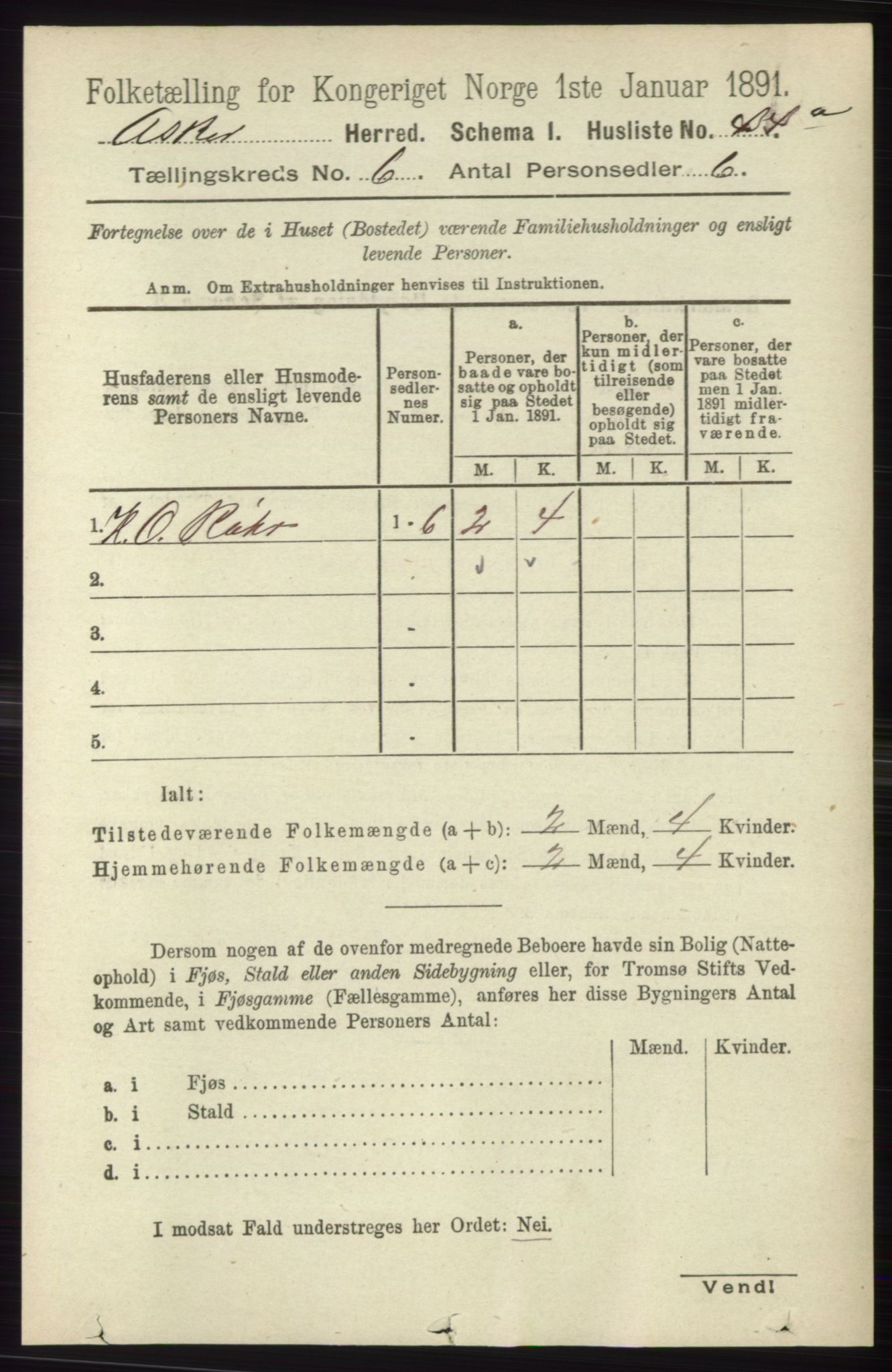 RA, 1891 census for 0220 Asker, 1891, p. 4154