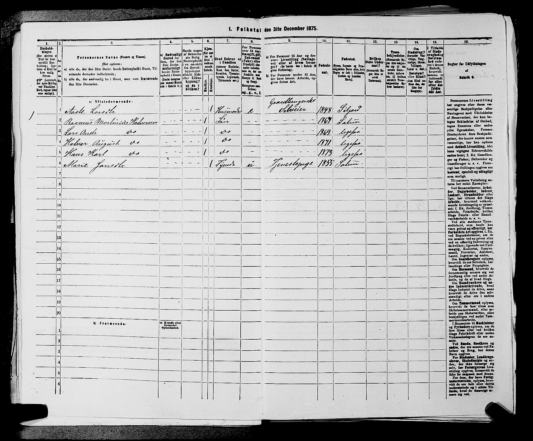 SAKO, 1875 census for 0818P Solum, 1875, p. 999