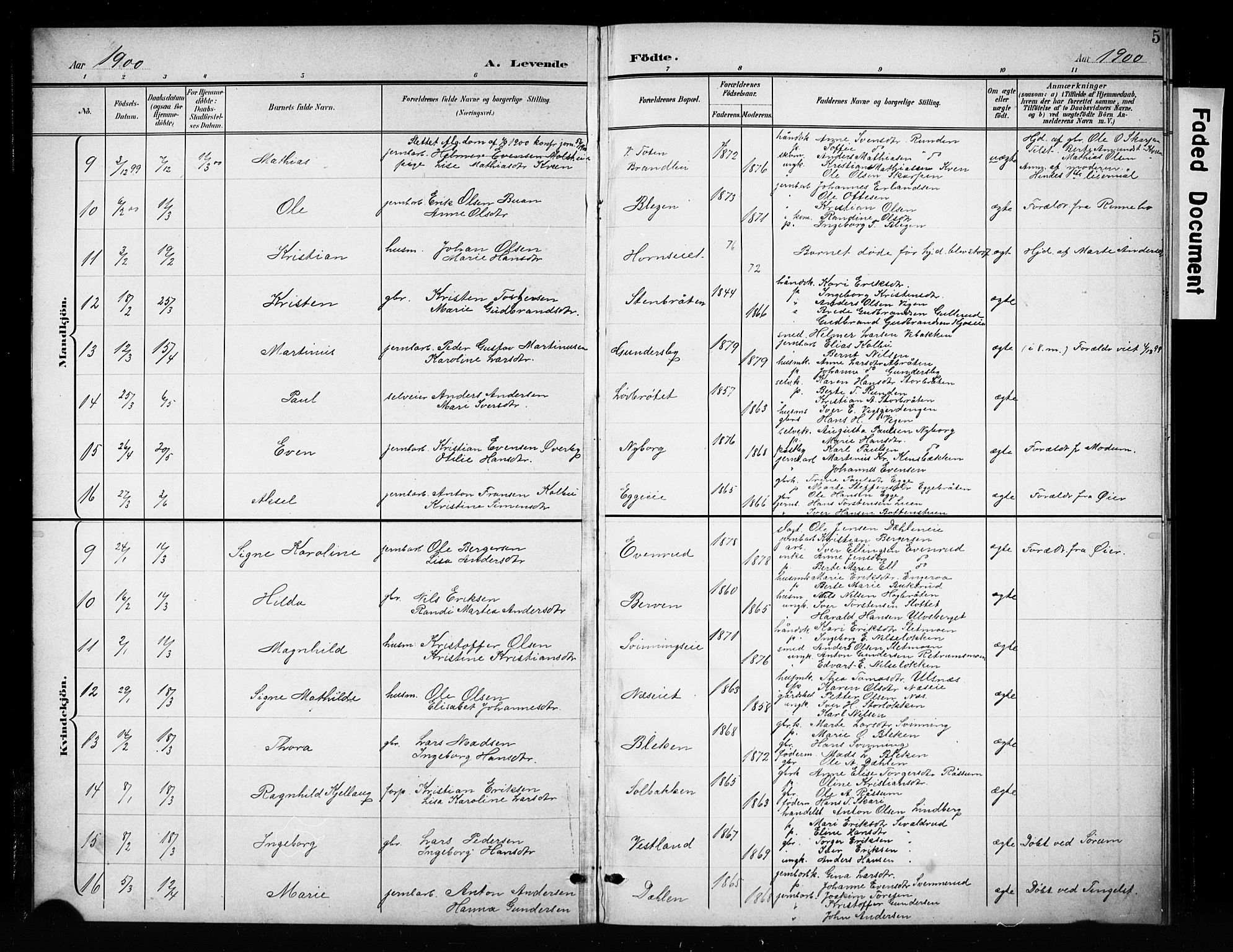 Brandbu prestekontor, SAH/PREST-114/H/Ha/Hab/L0005: Parish register (copy) no. 5, 1900-1913, p. 5