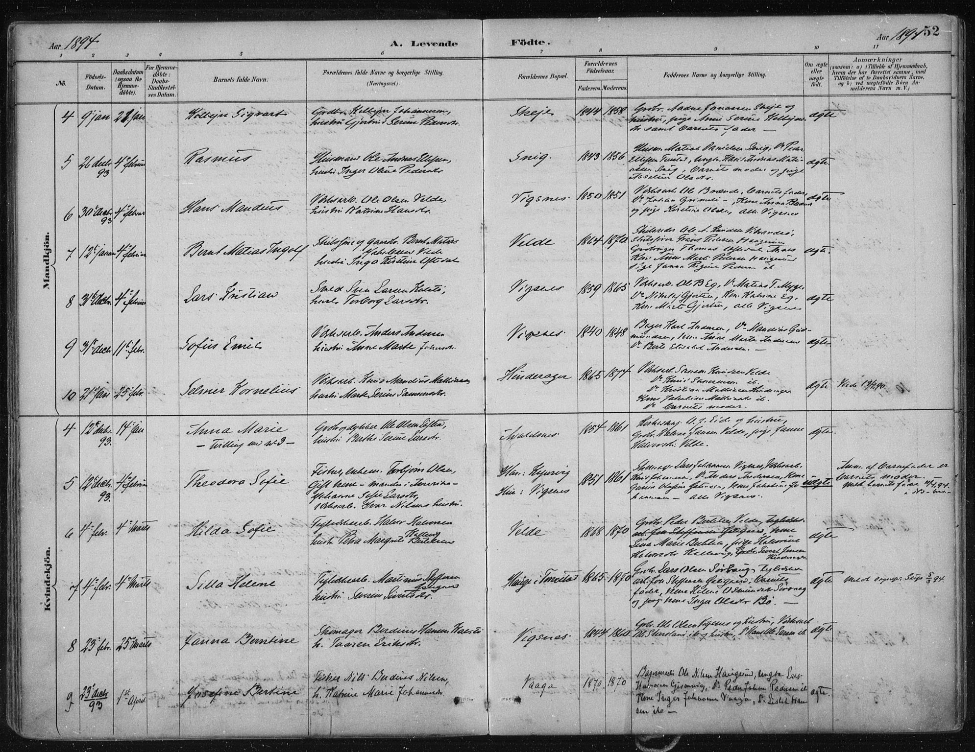 Avaldsnes sokneprestkontor, SAST/A -101851/H/Ha/Haa/L0017: Parish register (official) no. A 17, 1889-1920, p. 52