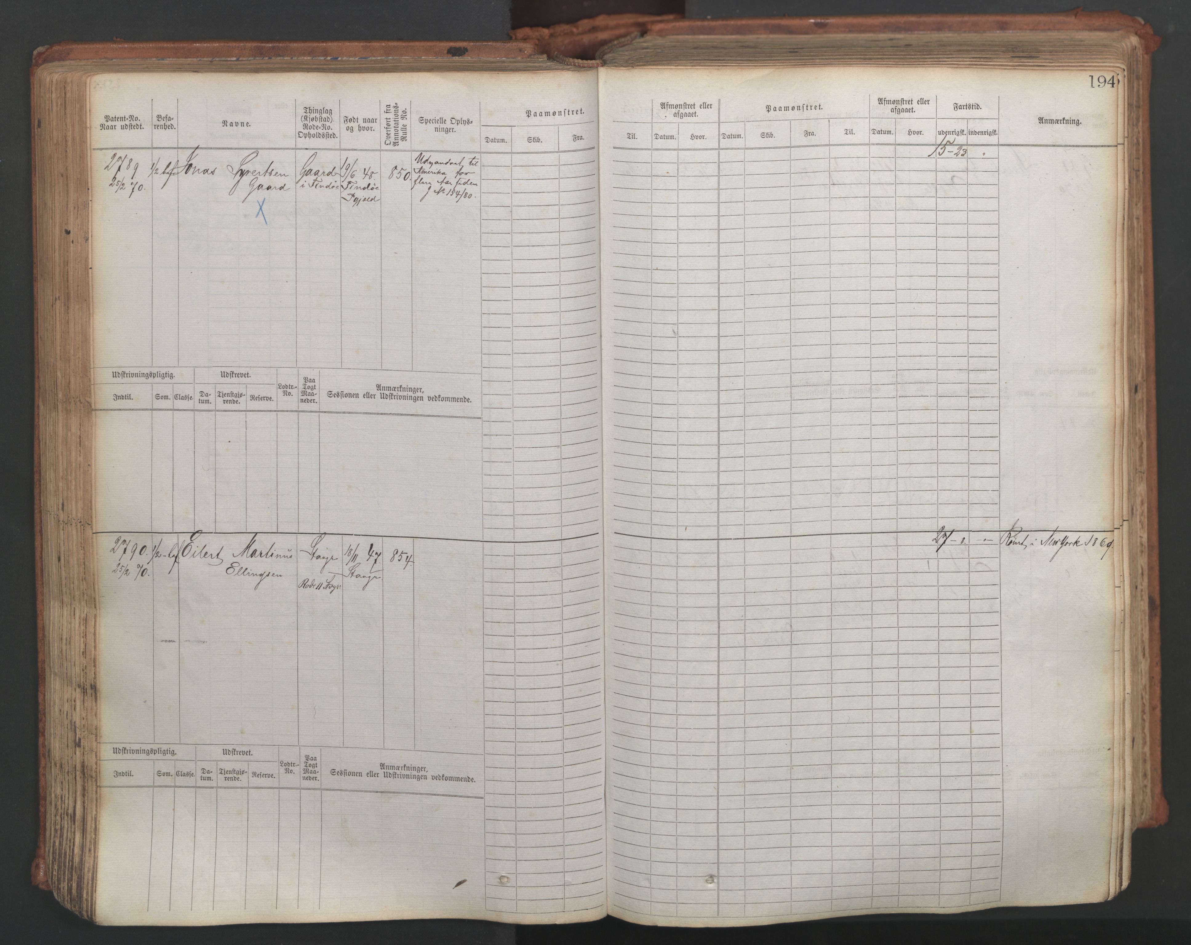 Stavanger sjømannskontor, AV/SAST-A-102006/F/Fb/Fbb/L0007: Sjøfartshovedrulle, patentnr. 2403-3604, 1869-1880, p. 222