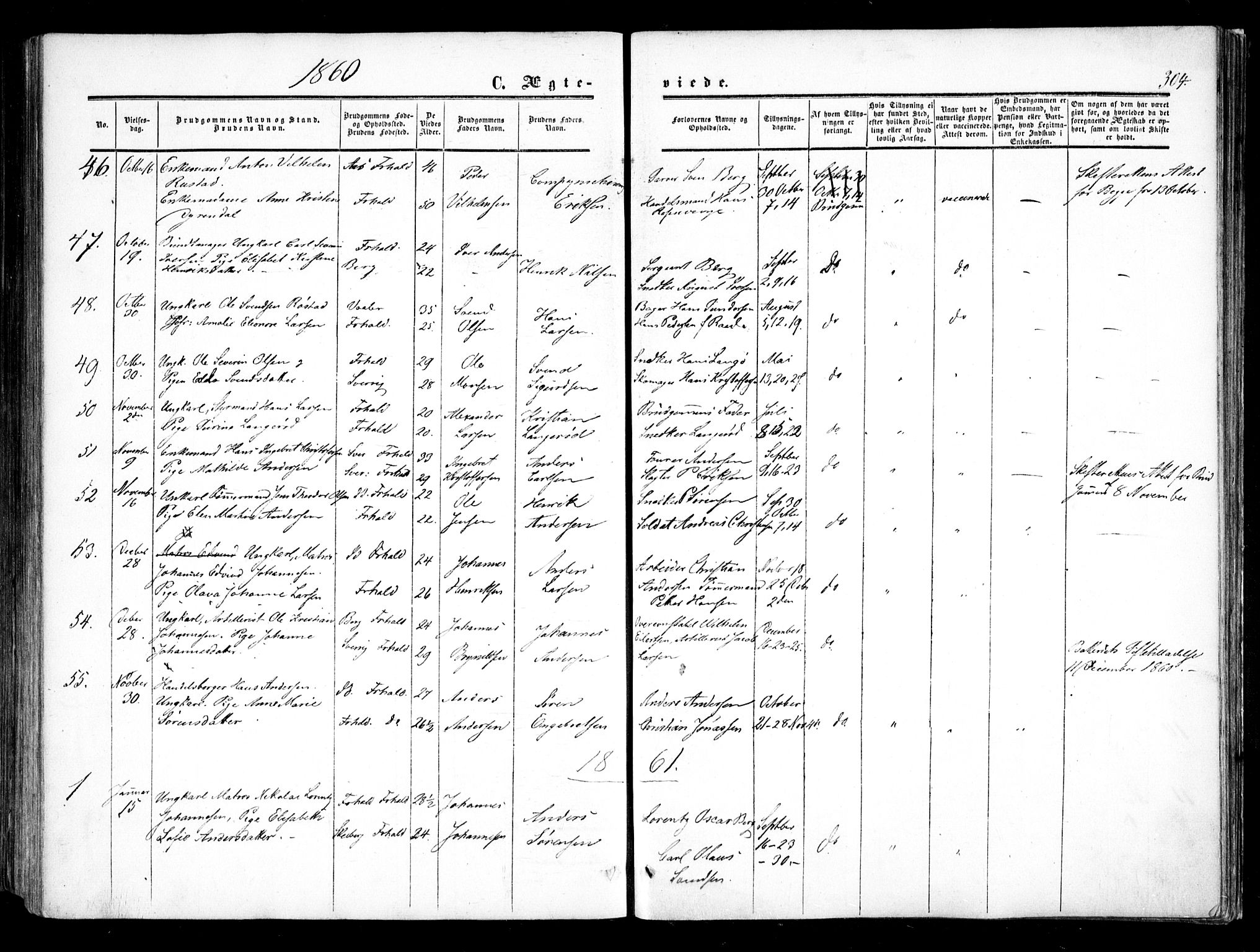 Halden prestekontor Kirkebøker, AV/SAO-A-10909/F/Fa/L0007: Parish register (official) no. I 7, 1857-1865, p. 304