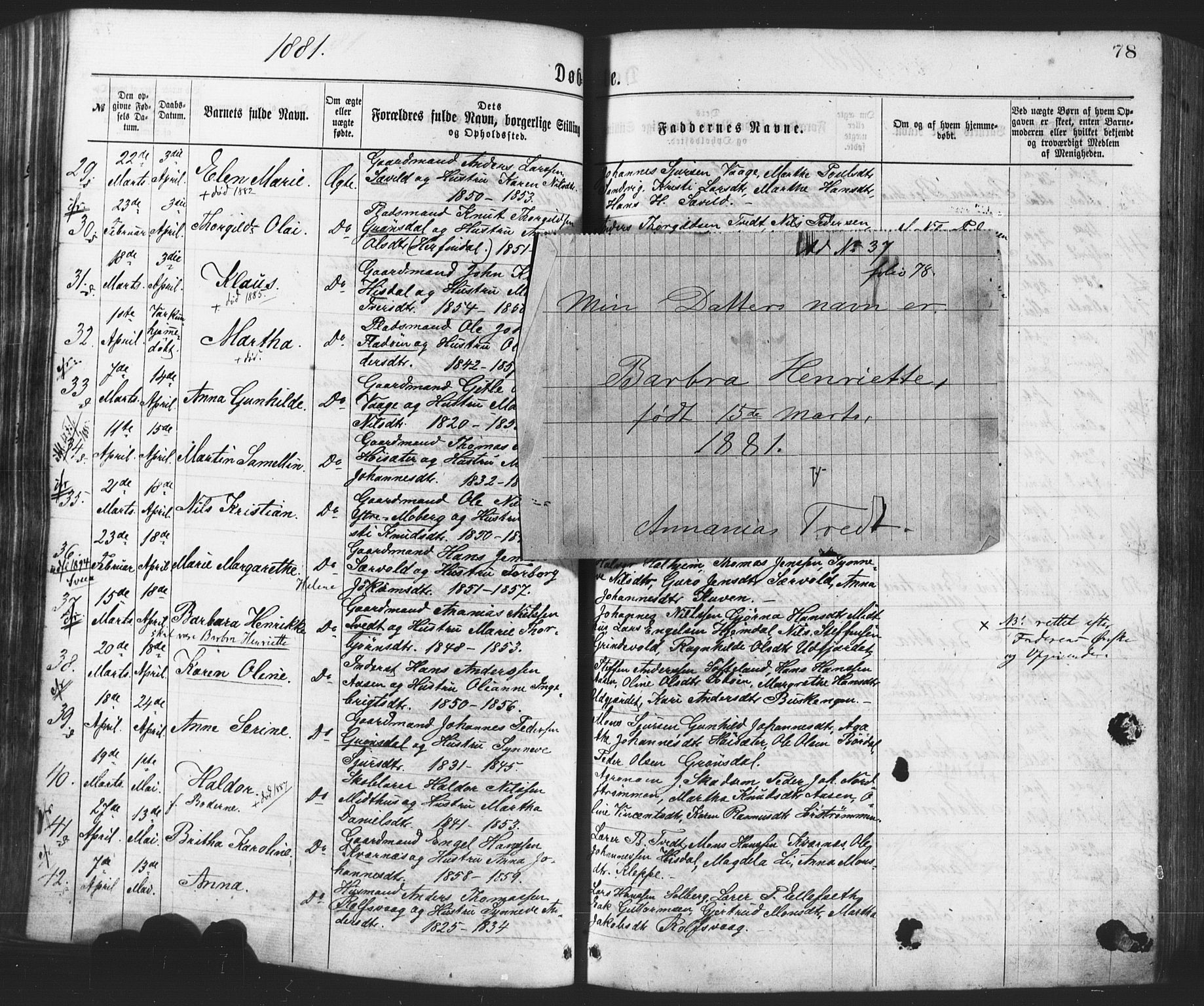 Os sokneprestembete, SAB/A-99929: Parish register (official) no. A 18, 1874-1884, p. 78