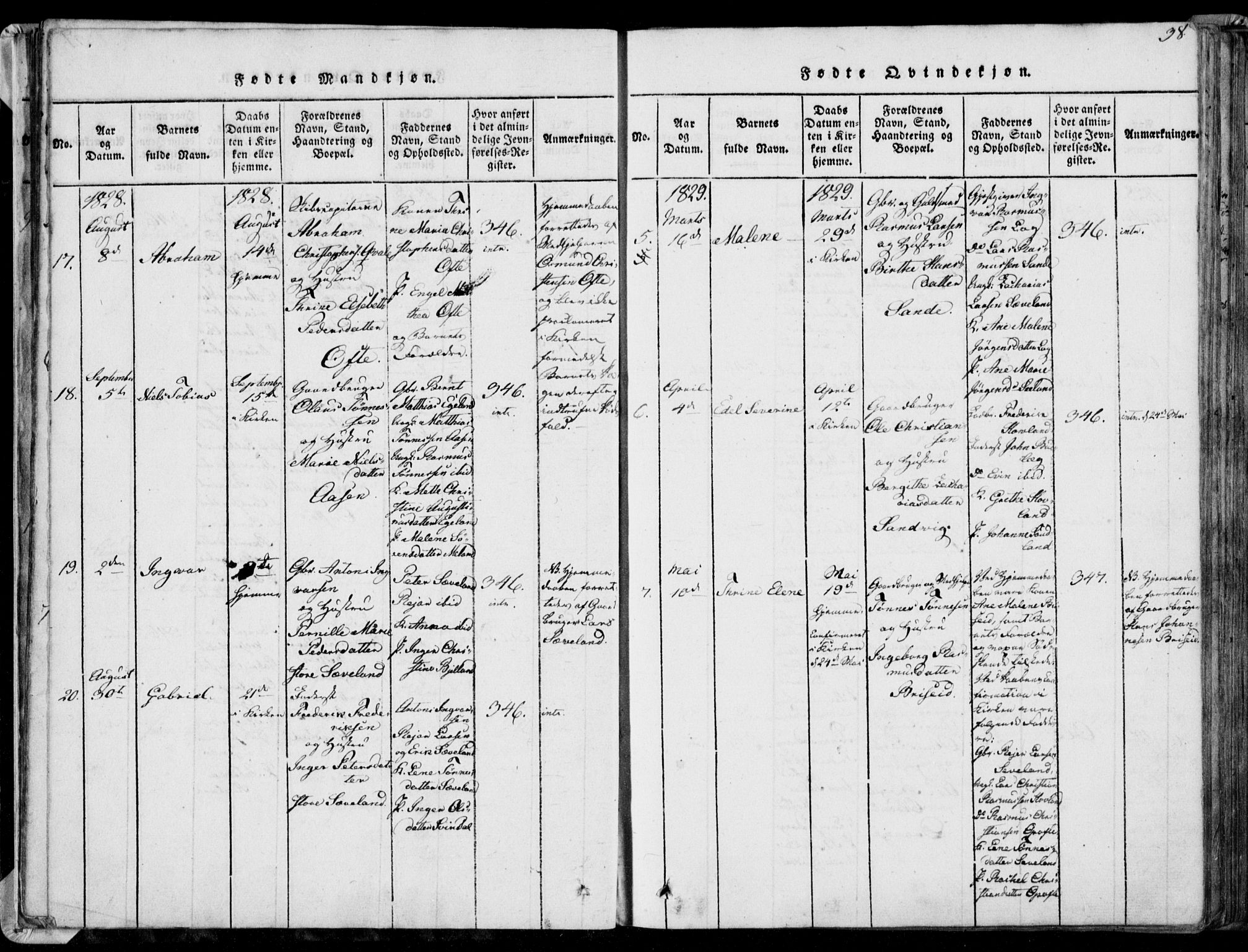 Herad sokneprestkontor, AV/SAK-1111-0018/F/Fa/Faa/L0003: Parish register (official) no. A 3, 1816-1844, p. 38