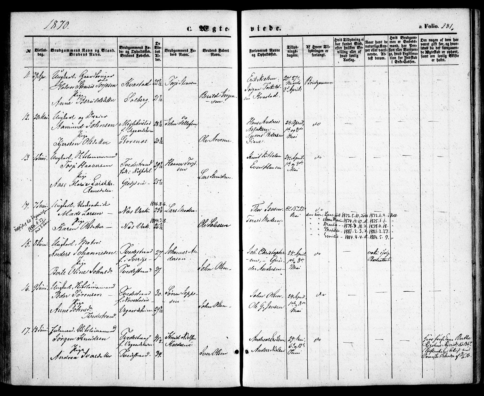 Holt sokneprestkontor, AV/SAK-1111-0021/F/Fa/L0009: Parish register (official) no. A 9, 1861-1871, p. 281