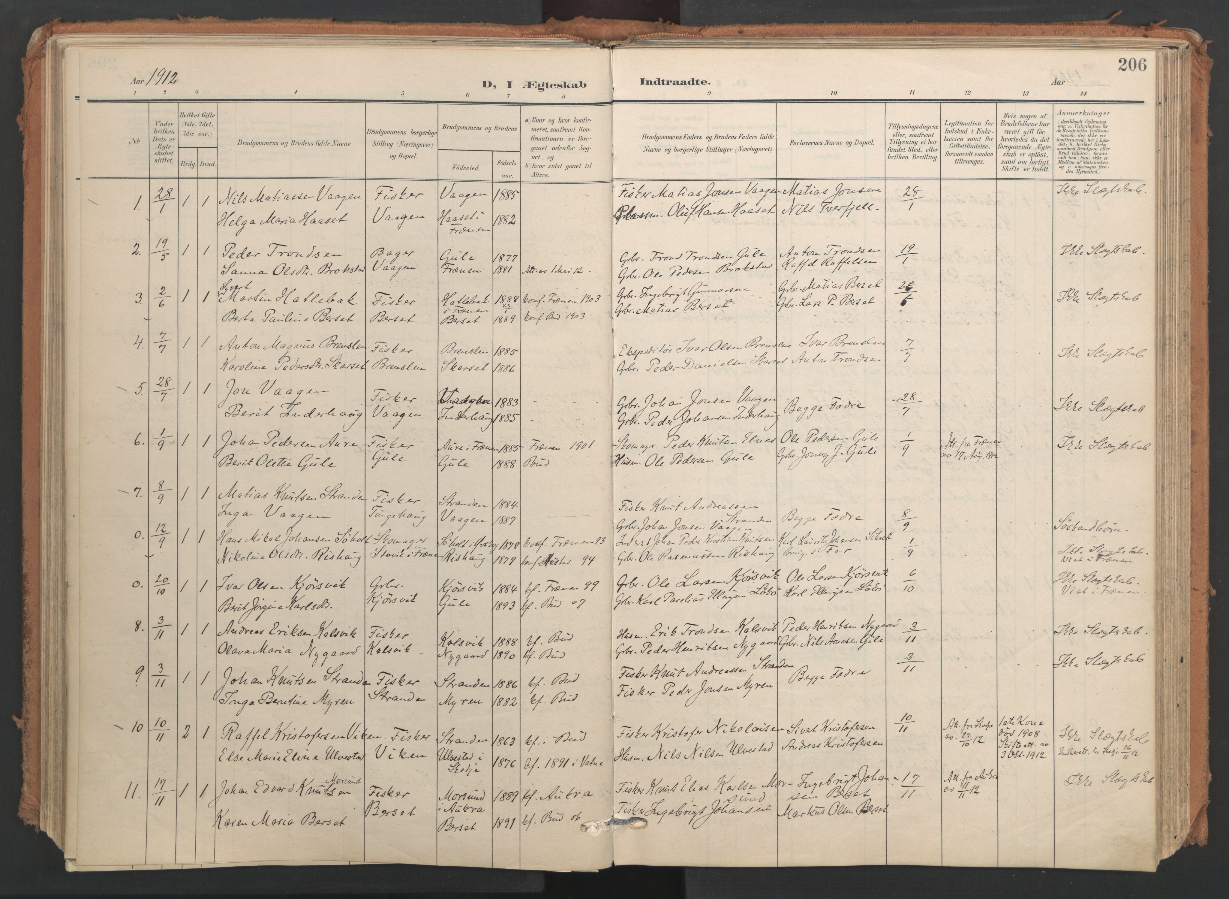 Ministerialprotokoller, klokkerbøker og fødselsregistre - Møre og Romsdal, SAT/A-1454/566/L0771: Parish register (official) no. 566A10, 1904-1929, p. 206