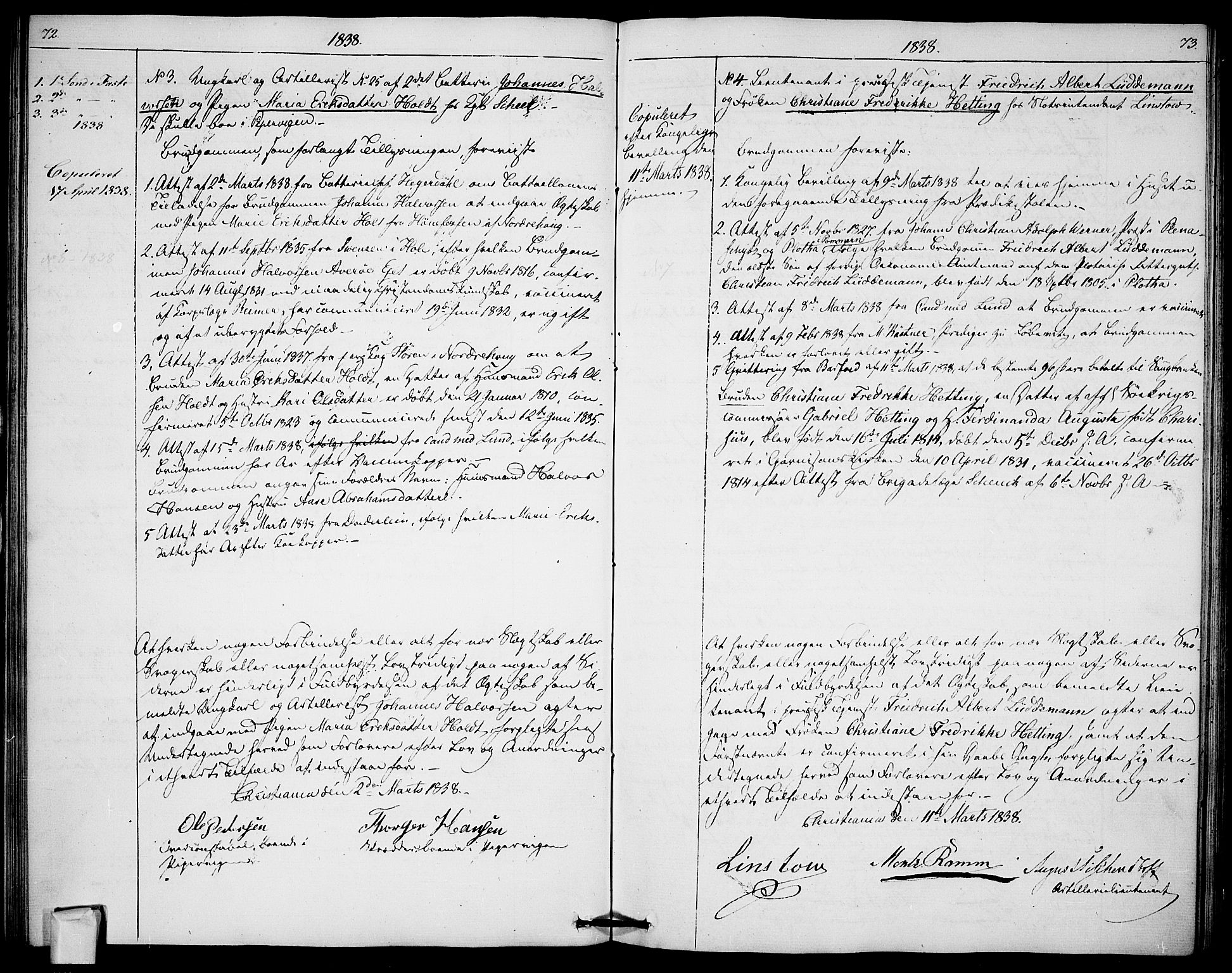 Garnisonsmenigheten Kirkebøker, AV/SAO-A-10846/H/Ha/L0003: Banns register no. I 3, 1835-1840, p. 72-73