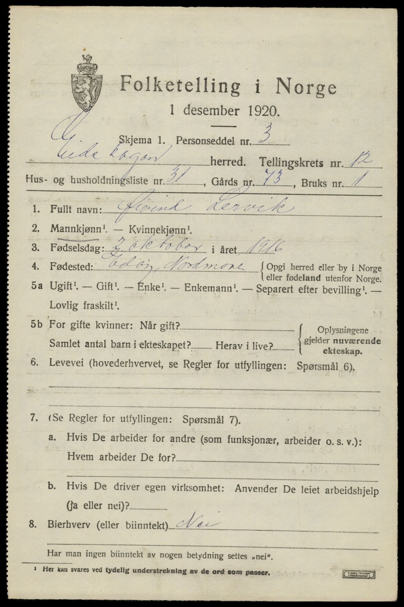 SAH, 1920 census for Eidskog, 1920, p. 12117