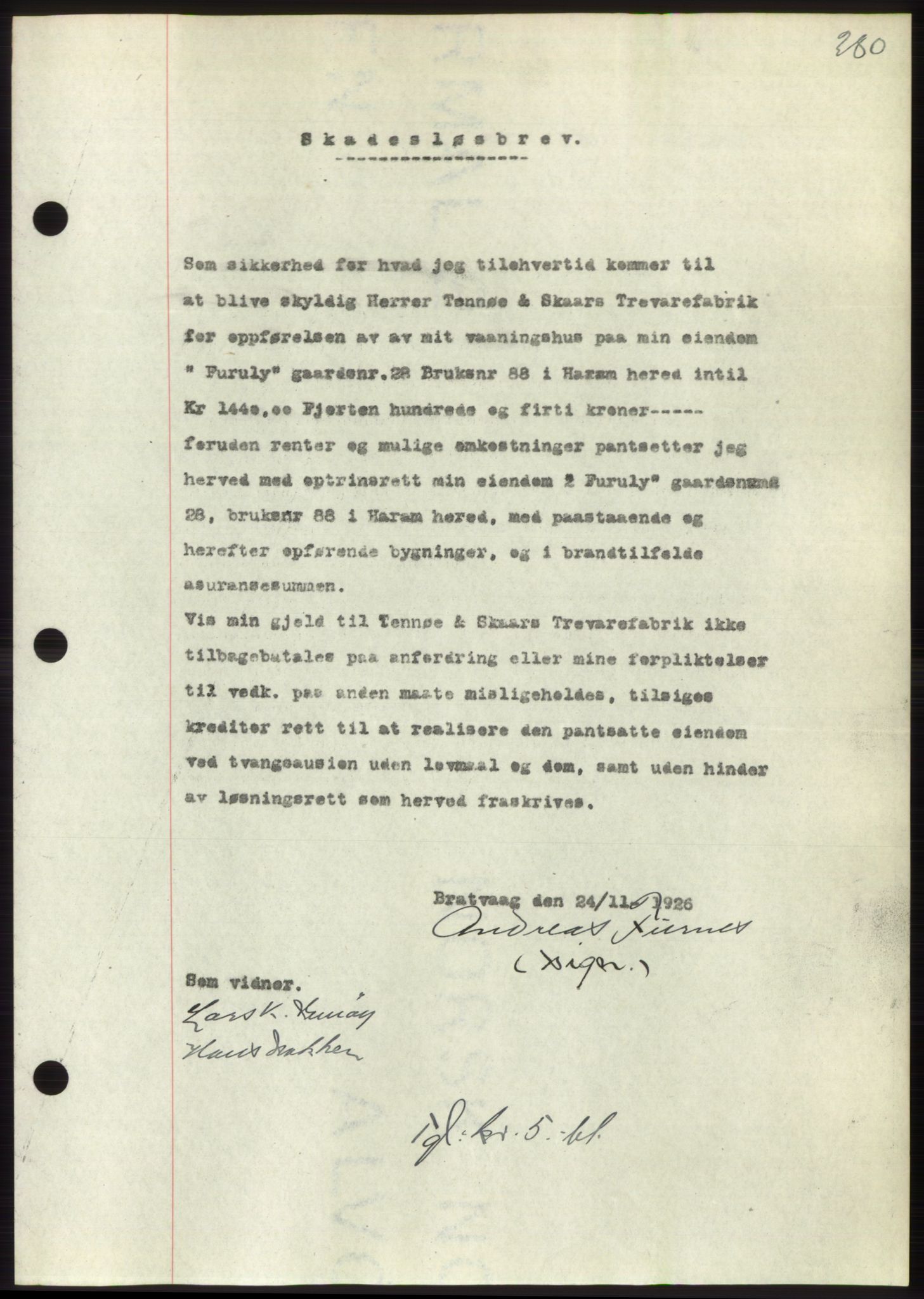 Nordre Sunnmøre sorenskriveri, AV/SAT-A-0006/1/2/2C/2Ca/L0035: Mortgage book no. 37, 1926-1926, Deed date: 06.12.1926