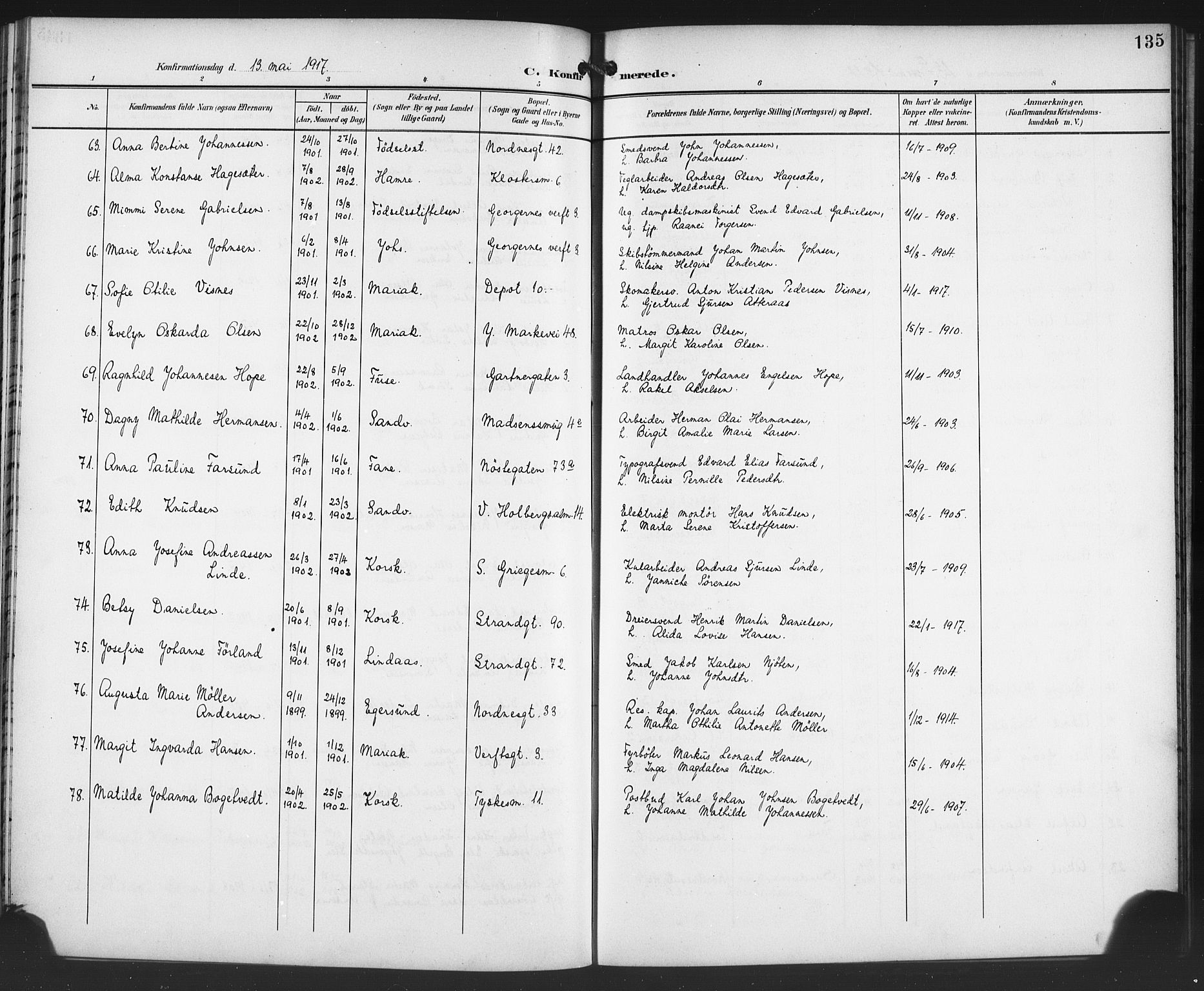 Nykirken Sokneprestembete, SAB/A-77101/H/Haa/L0064: Curate's parish register no. A 1, 1899-1918, p. 135