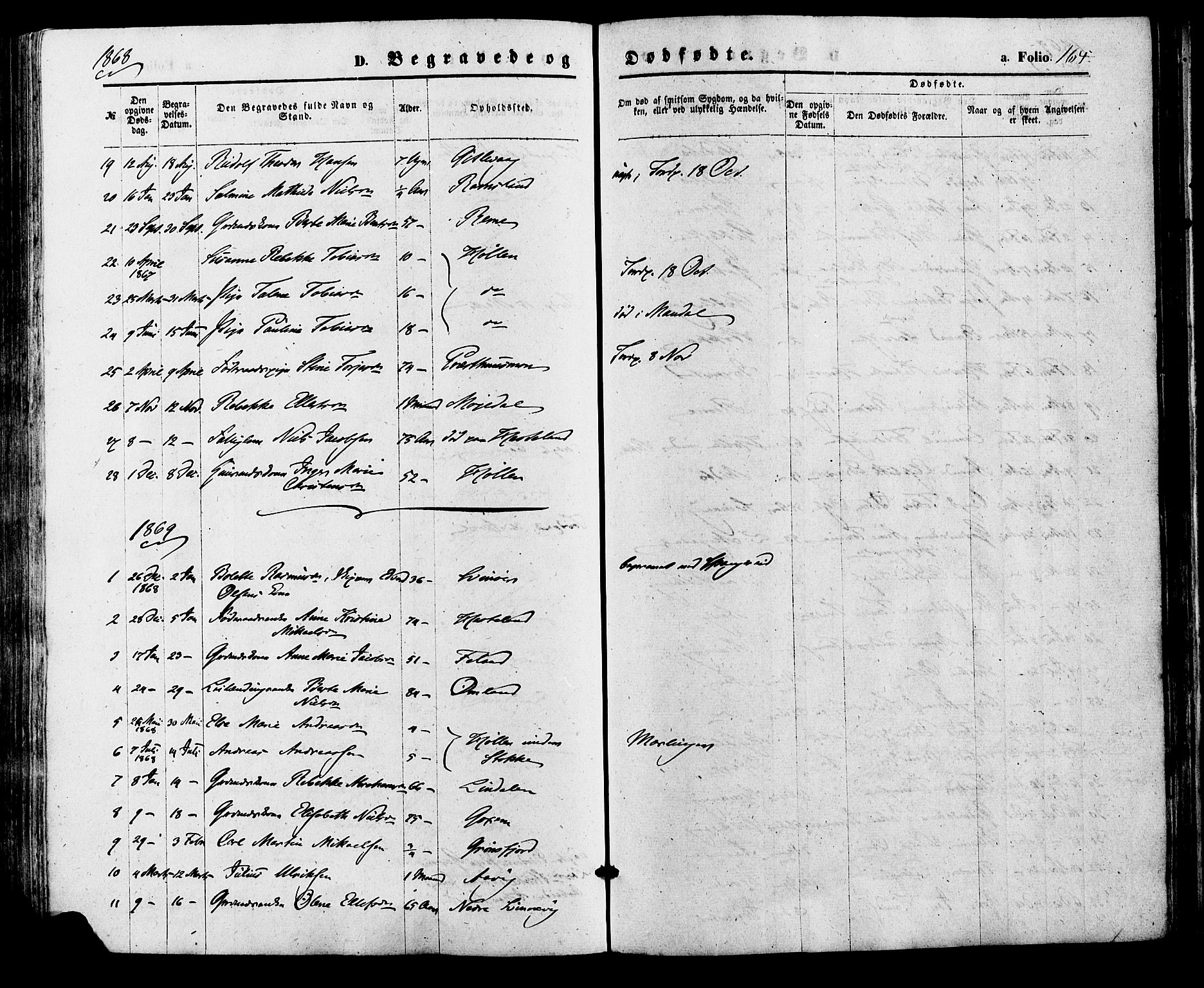 Sør-Audnedal sokneprestkontor, AV/SAK-1111-0039/F/Fa/Faa/L0003: Parish register (official) no. A 3, 1868-1883, p. 164