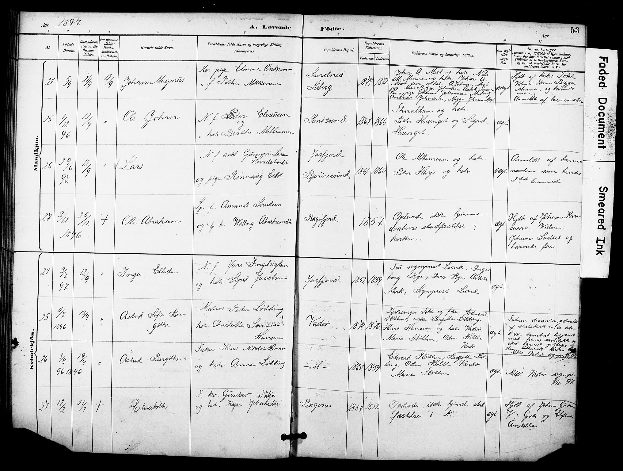 Sør-Varanger sokneprestkontor, AV/SATØ-S-1331/H/Hb/L0004klokker: Parish register (copy) no. 4, 1891-1912, p. 53