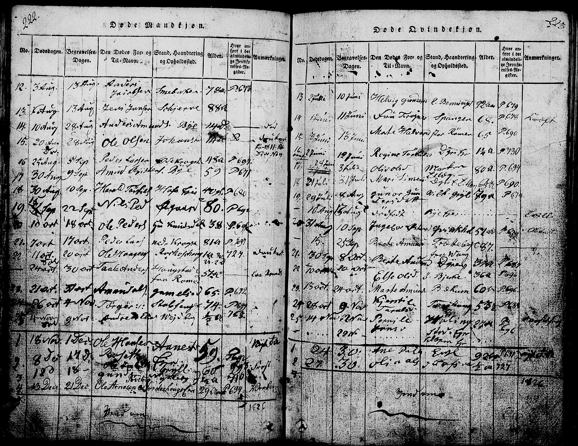 Løten prestekontor, SAH/PREST-022/L/La/L0001: Parish register (copy) no. 1, 1812-1832, p. 222-223