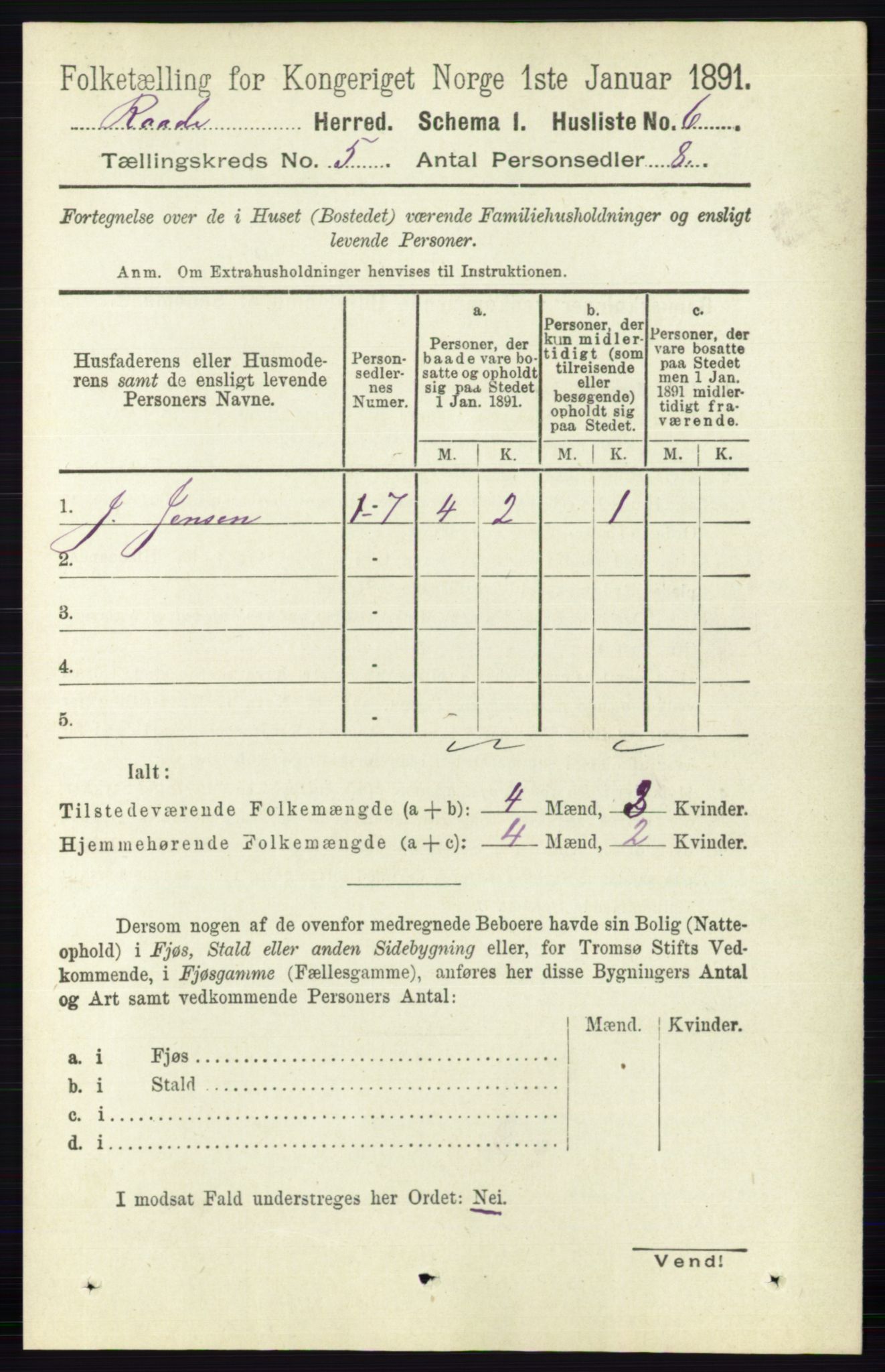 RA, 1891 census for 0135 Råde, 1891, p. 2520