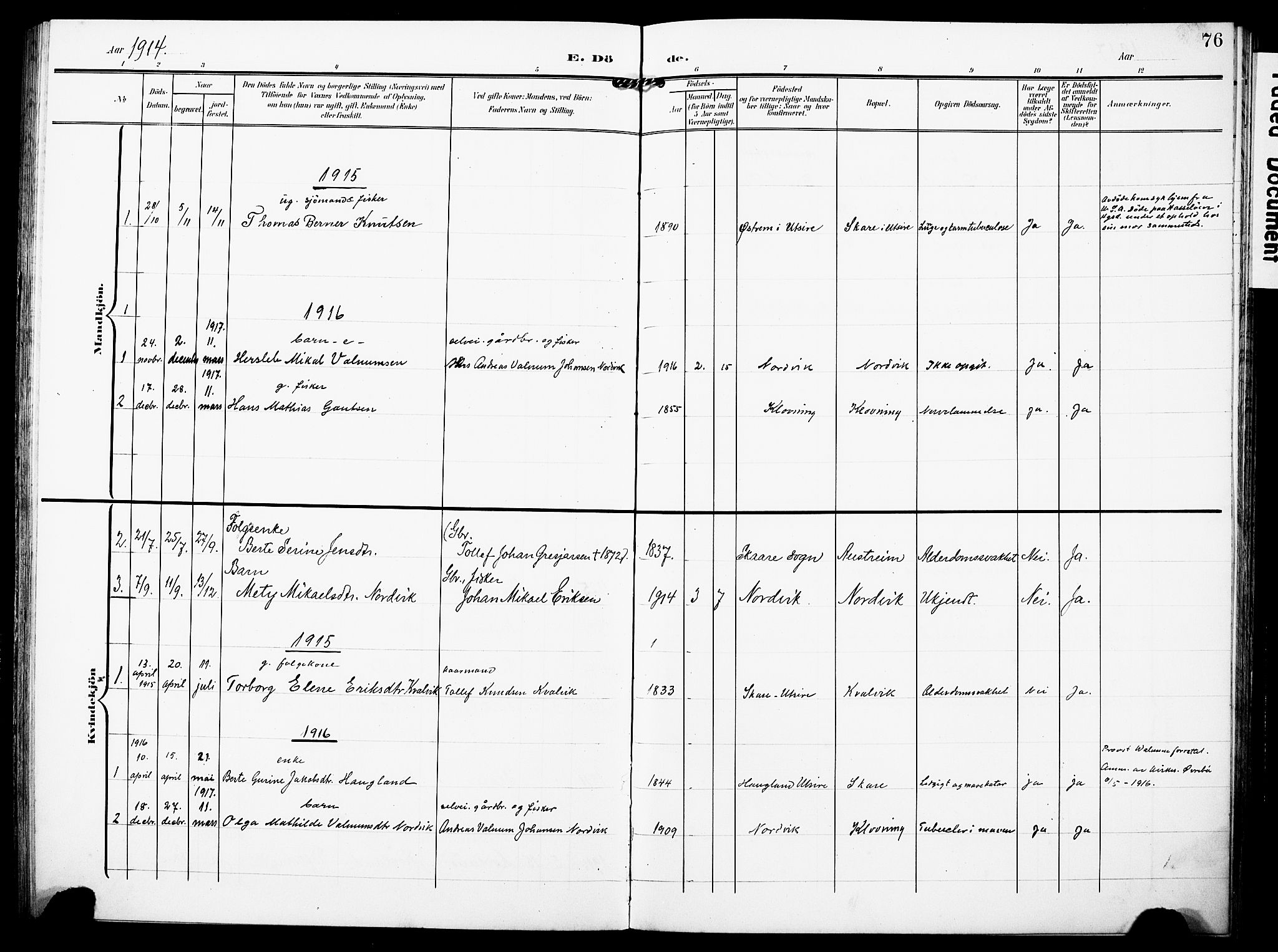 Torvastad sokneprestkontor, AV/SAST-A -101857/H/Ha/Haa/L0018: Parish register (official) no. A 17, 1903-1925, p. 76