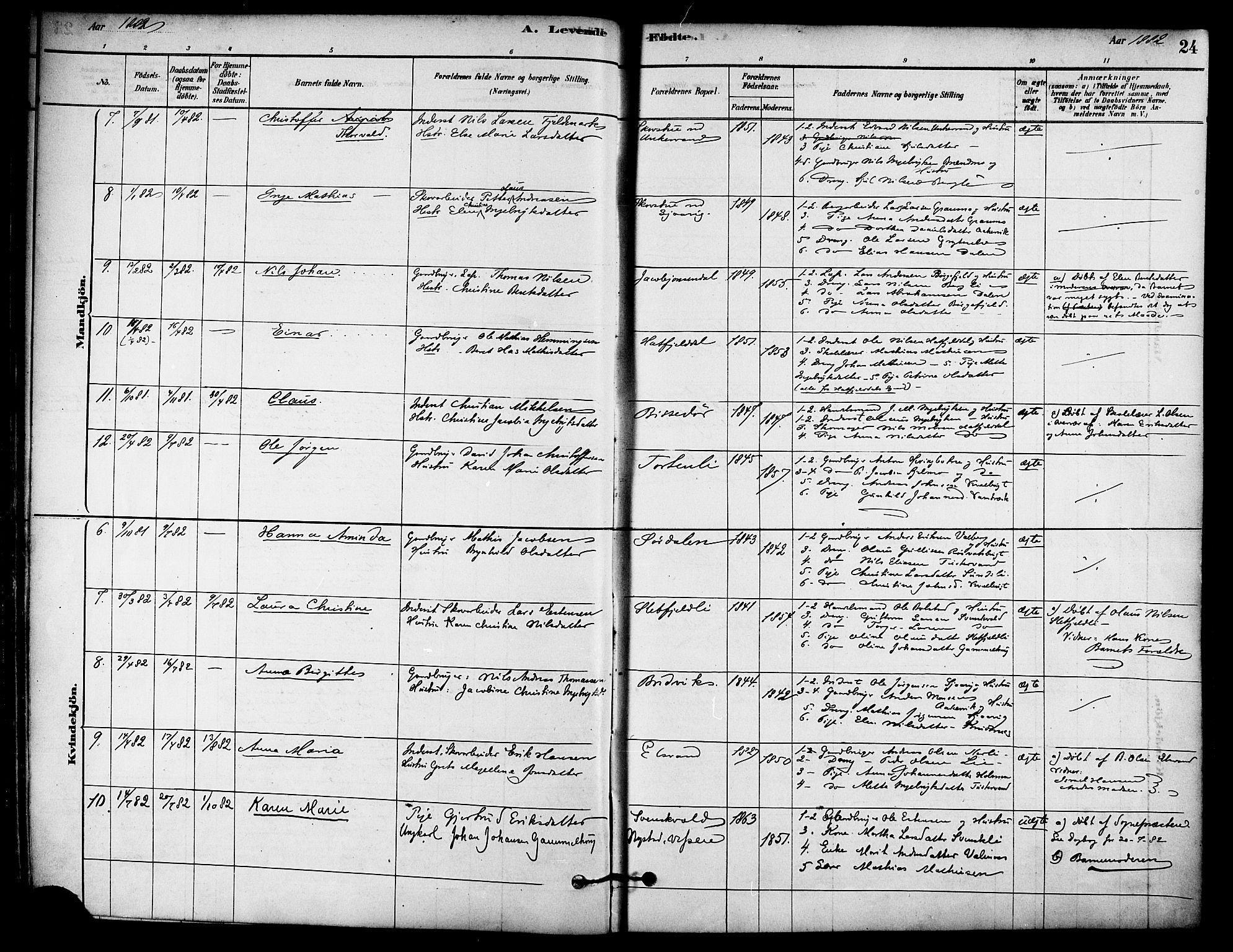 Ministerialprotokoller, klokkerbøker og fødselsregistre - Nordland, SAT/A-1459/823/L0325: Parish register (official) no. 823A02, 1878-1898, p. 24