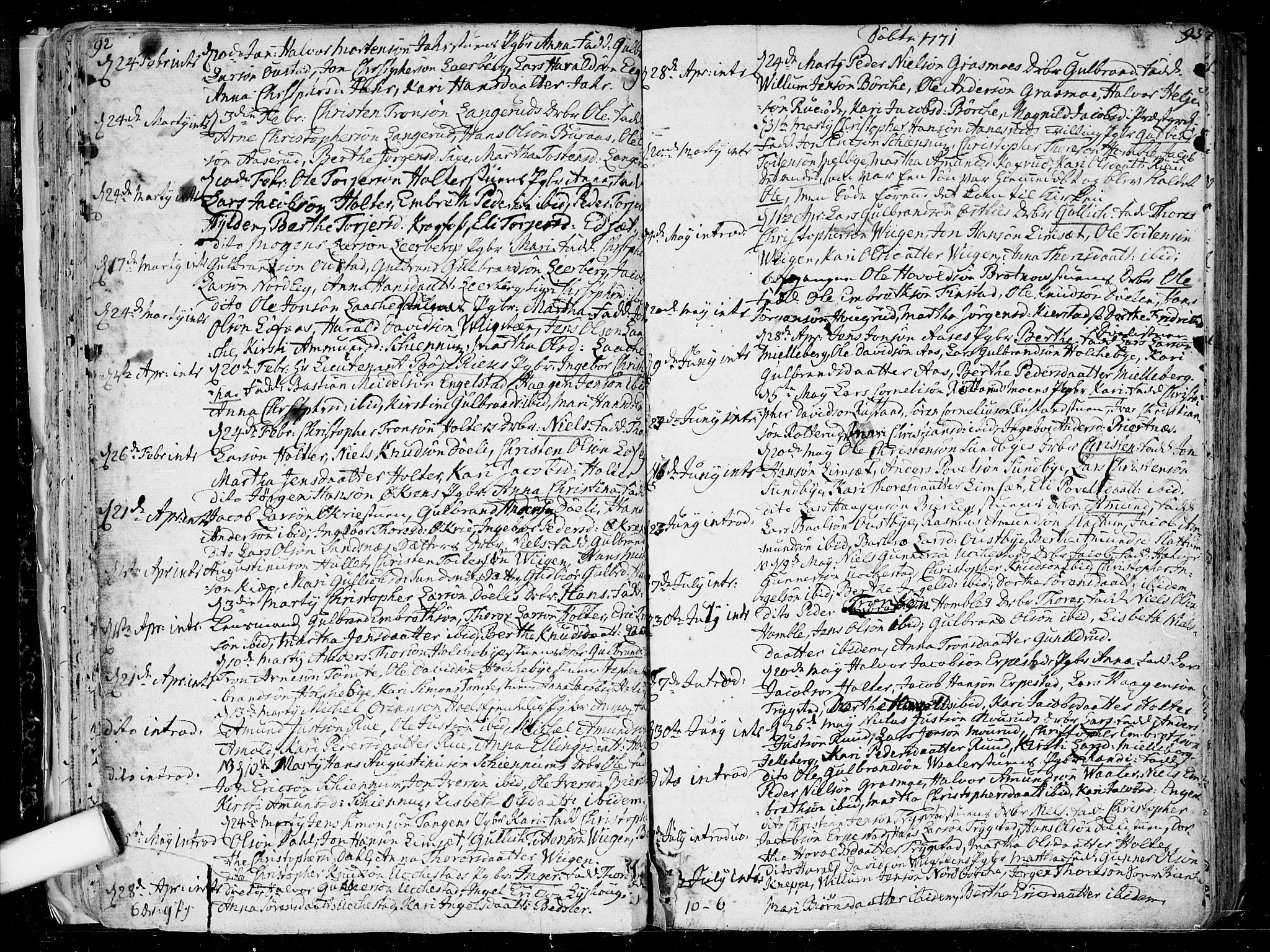 Nannestad prestekontor Kirkebøker, AV/SAO-A-10414a/F/Fa/L0007: Parish register (official) no. I 7, 1754-1791, p. 92-93