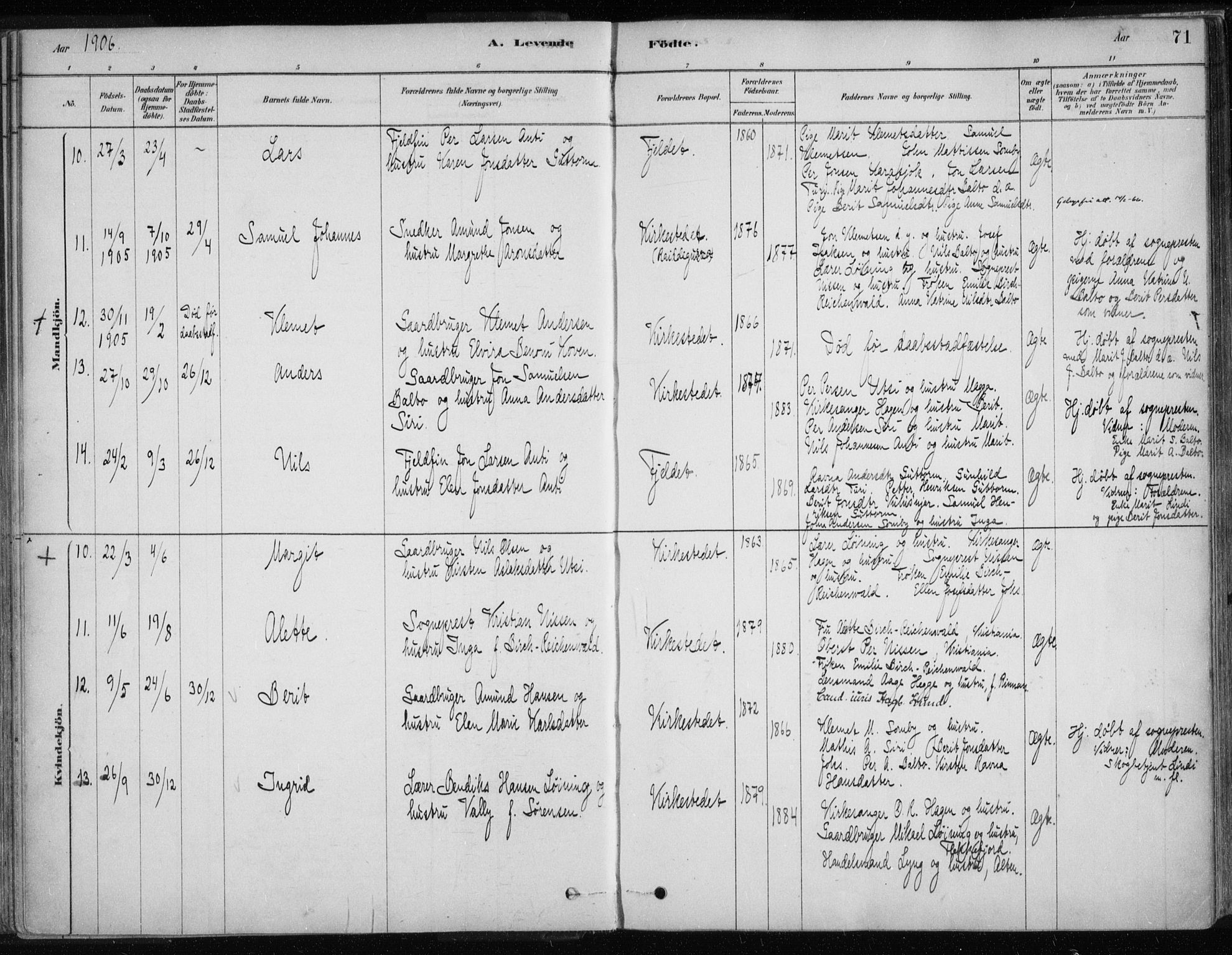 Karasjok sokneprestkontor, AV/SATØ-S-1352/H/Ha/L0002kirke: Parish register (official) no. 2, 1885-1906, p. 71