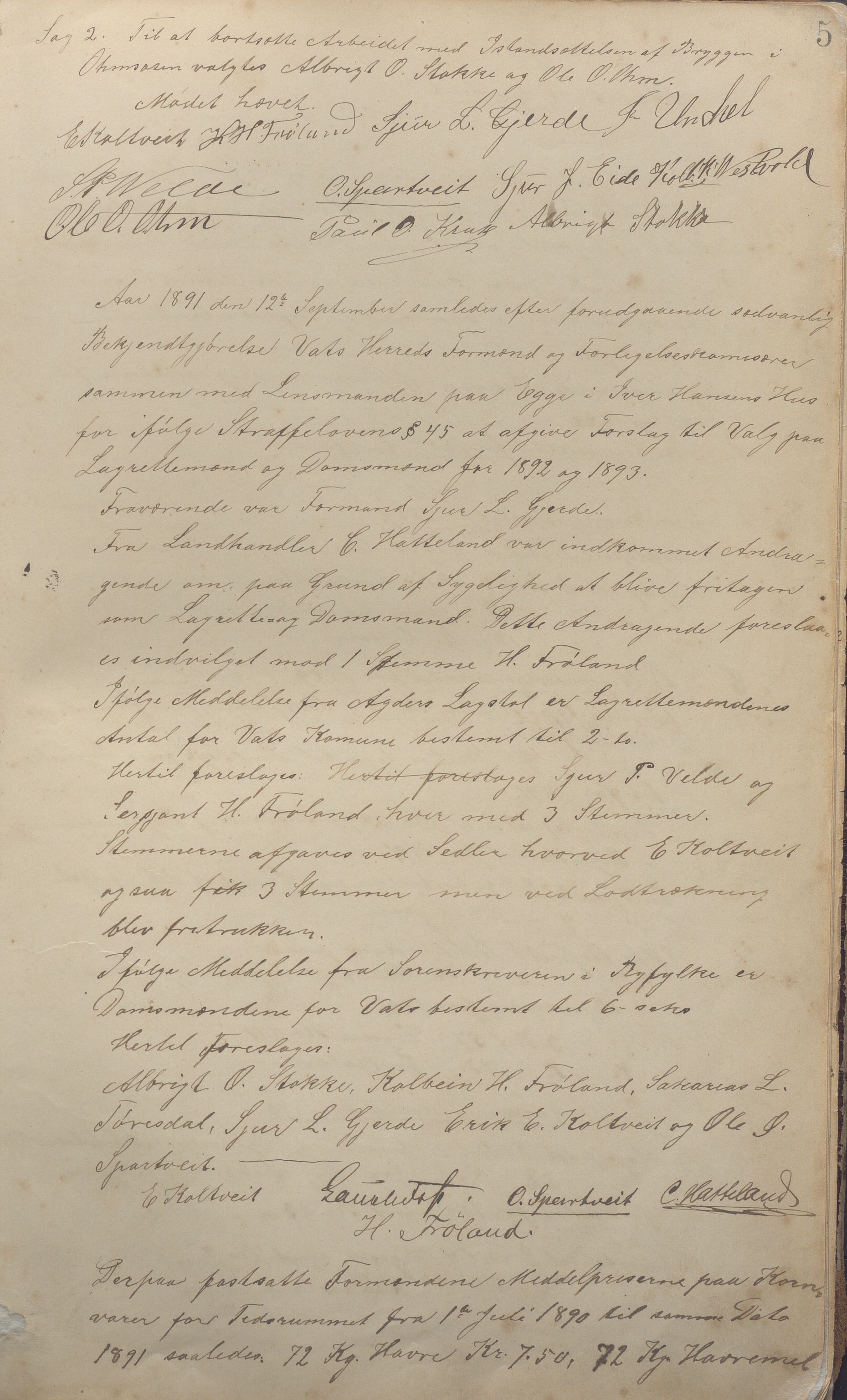 Vats kommune - Formannskapet, IKAR/K-100622/A/L0001: Møtebok, 1890-1911, p. 5a