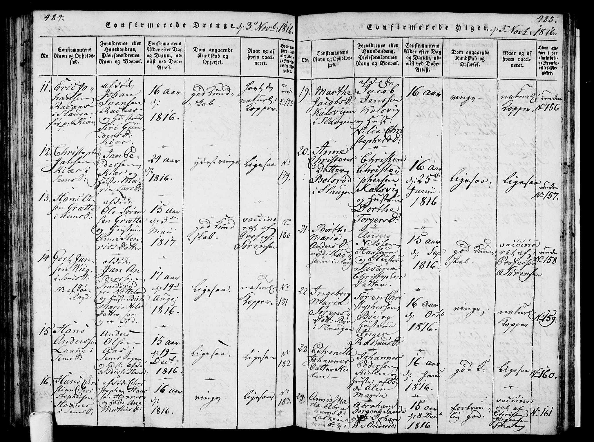 Sem kirkebøker, AV/SAKO-A-5/F/Fa/L0004: Parish register (official) no. I 4, 1814-1825, p. 484-485