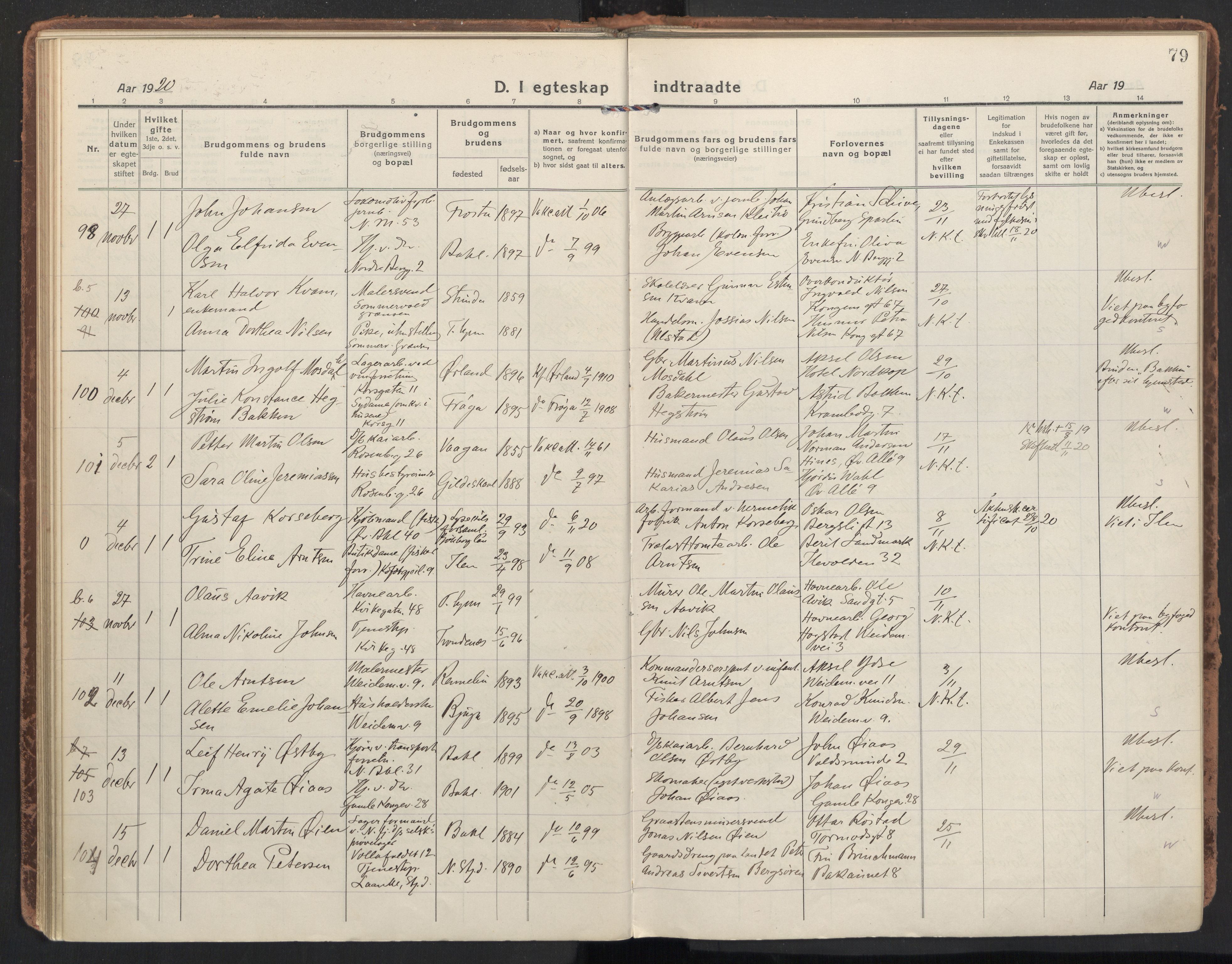 Ministerialprotokoller, klokkerbøker og fødselsregistre - Sør-Trøndelag, AV/SAT-A-1456/604/L0206: Parish register (official) no. 604A26, 1917-1931, p. 79